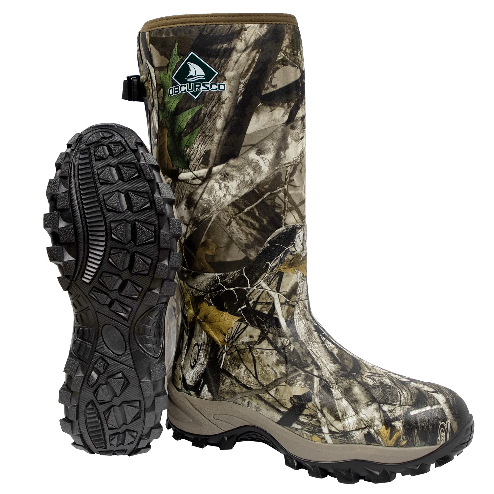 Obcursco Men's Waterproof Insulated 6mm Neoprene Hunting Boots - Camo Rubber Boots for Outdoor Activities, Hiking & Cold Weather - Perfect for Hunting, Fishing & Farm Work