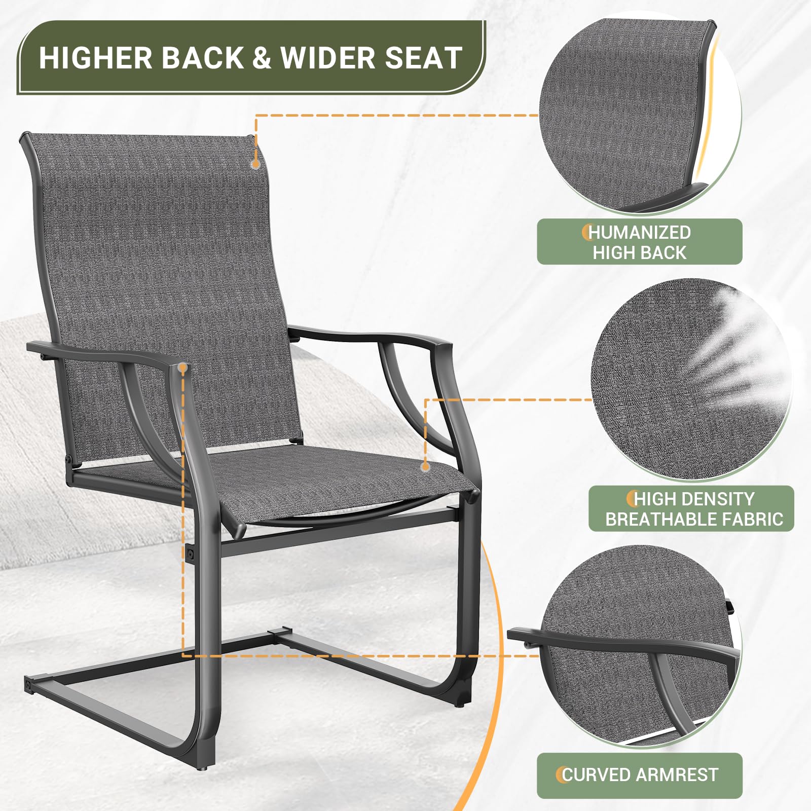 Amopatio 4-Piece Patio Chairs Set - All-Weather Outdoor Dining Chairs with Breathable Design - Grey Garden Furniture for Backyard, Deck & Poolside Relaxation