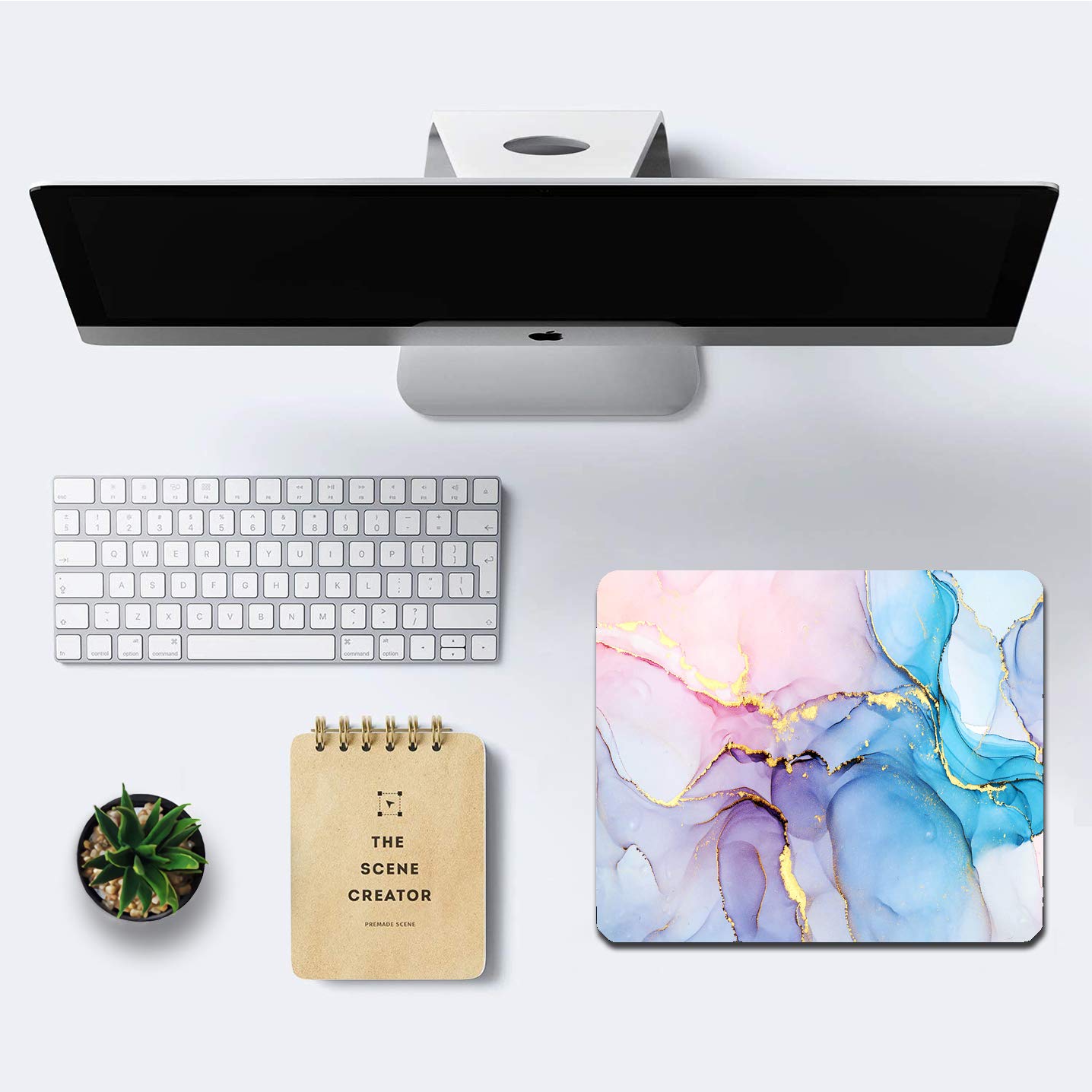 IMAYONDIA Blue Pink Ink Marble Mouse Pad - Non-Slip Rubber Base, Waterproof Office Mouse Mat with Custom Design, 9.5 x 7.9 Inch Desktop Golden Marbling Mousepad for Women - Perfect for Work, Gaming & Home Office Use