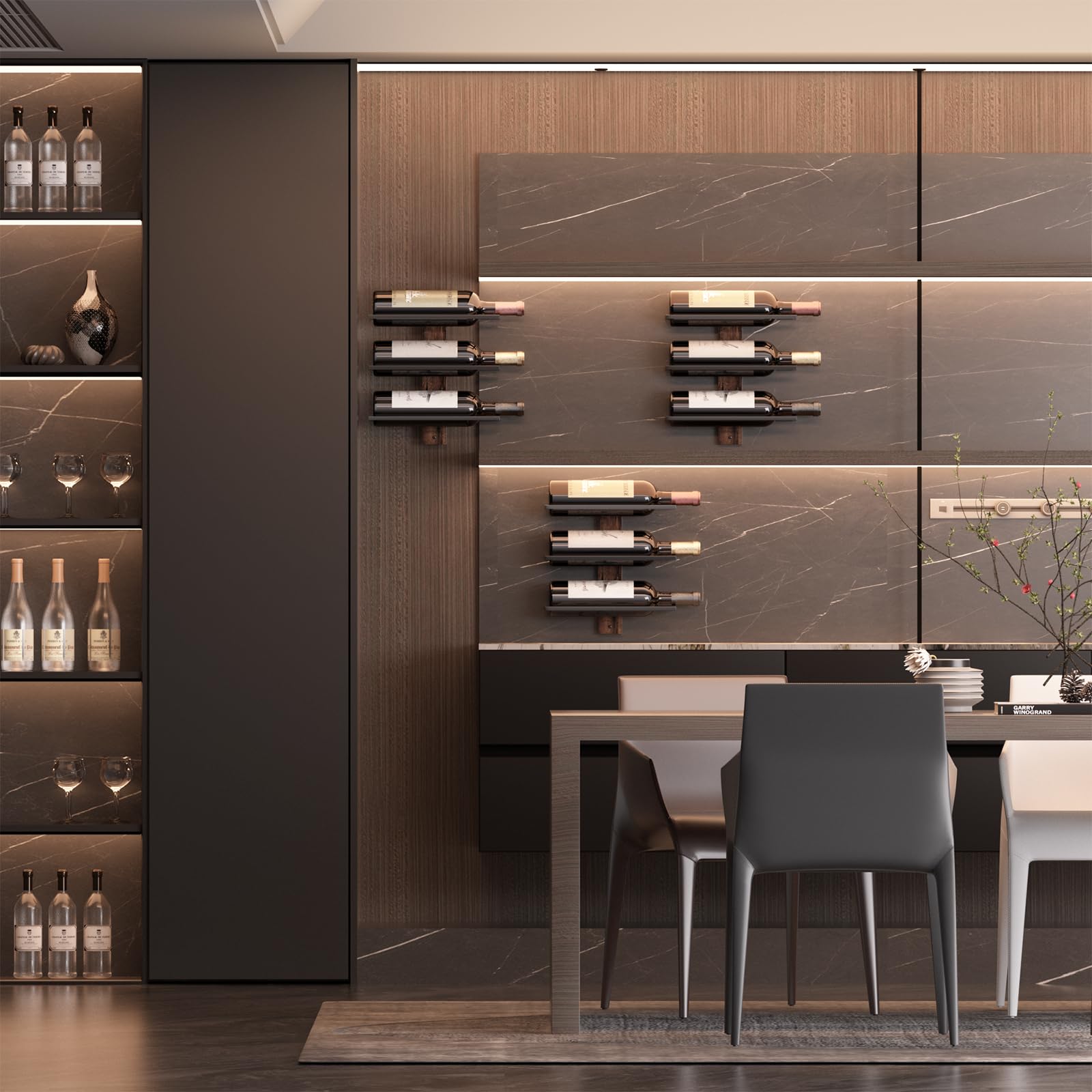 B4Life 3 Bottle Wall Mounted Wine Rack - Solid Wood Wine Holder for Kitchen, Dining Room, Bar - Perfect for Home Decor & Wine Storage Organization