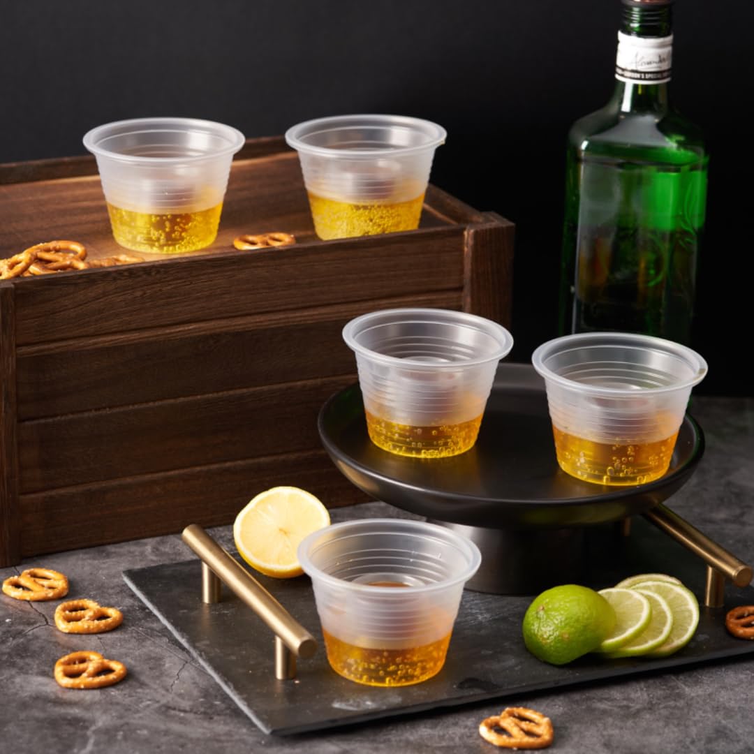 MATANA 100-Pack Clear Plastic Jager Bomb Shot Glasses - 3.75 Oz Reusable Party Shot Cups for Cocktails, Liquor & Bar Drinks - Perfect for Parties, Weddings & Nightclubs