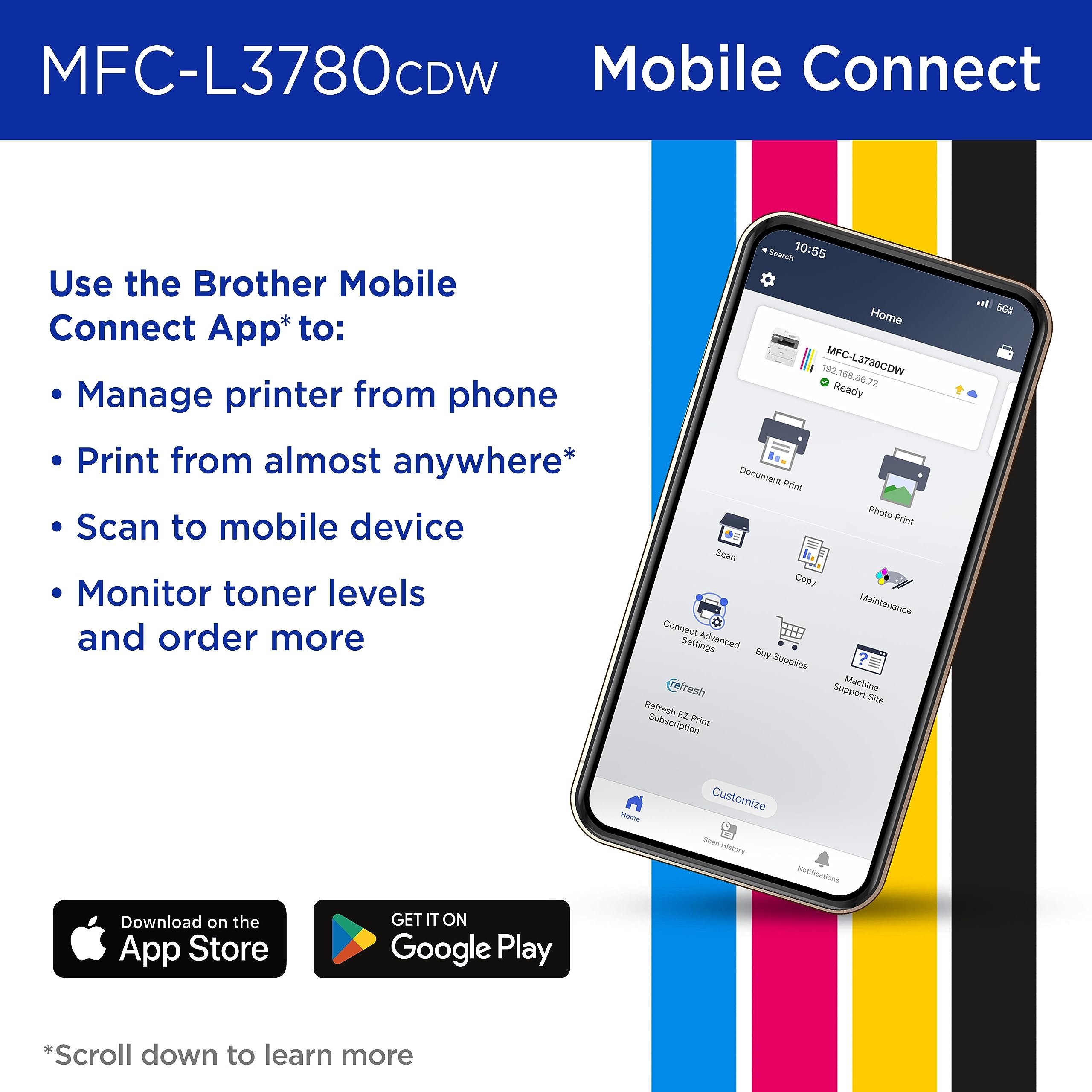 Brother MFC-L3780CDW Wireless Color Laser All-in-One Printer - Duplex Copy & Scan, High-Quality Output | 4-Month Refresh Subscription Trial | Amazon Dash Replenishment | Ideal for Home Office & Small Business Printing Needs