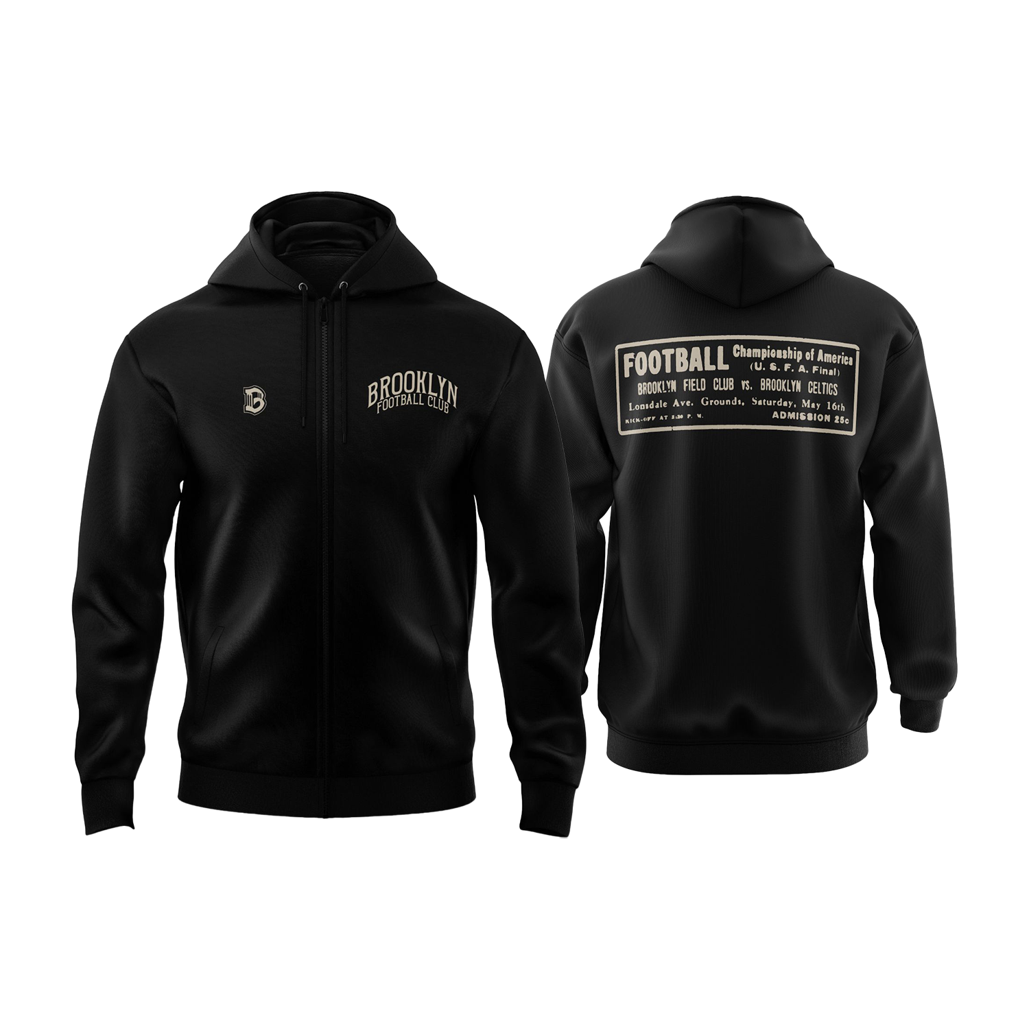 Brooklyn FC Retro Black Full Zip Up Jacket - Vintage Soccer Hoodie for Men & Women - Perfect for Game Day, Casual Wear & Street Style