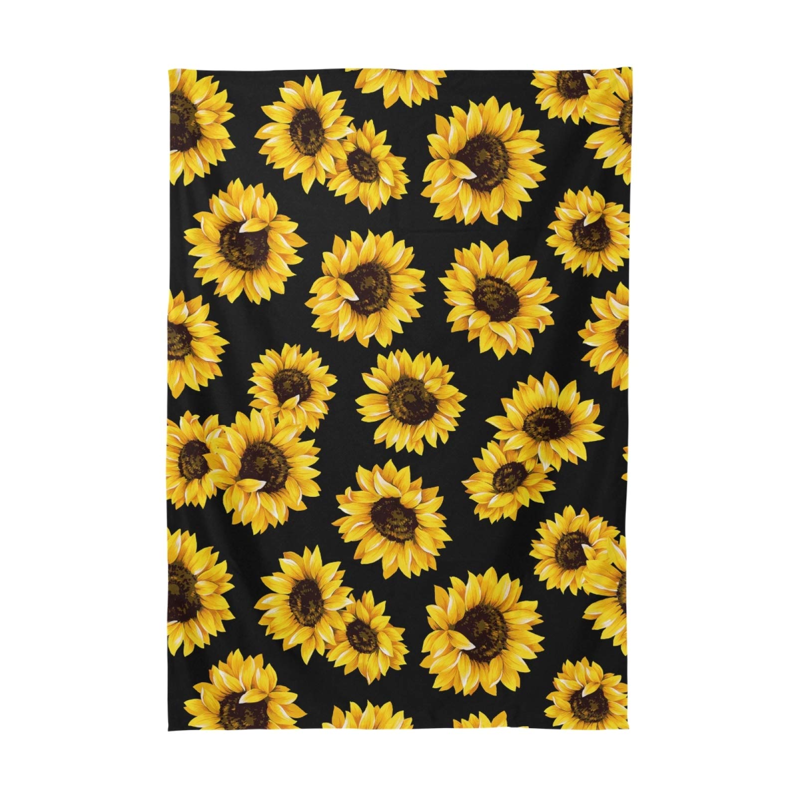Sunflower Tablecloth 60x90 Inches - Black Background Rectangular Polyester Table Cover for Party Decor, Wedding, Dinner & Holiday Events - Washable & Wrinkle-Resistant