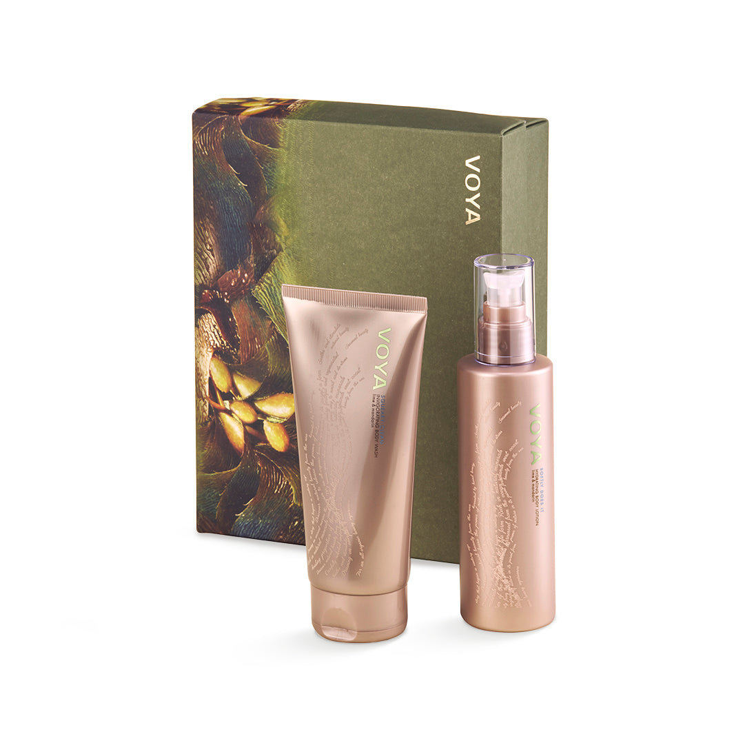 VOYA Body Wash & Moisturizer Gift Set - Natural Skincare Duo for Dry Skin | Perfect for Spa Day & Self-Care Routine