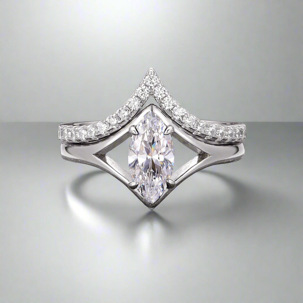 Marquise Cut Cubic Zirconia (CZ) Ring Set in Sterling Silver - Elegant Jewelry for Weddings, Anniversaries & Special Occasions