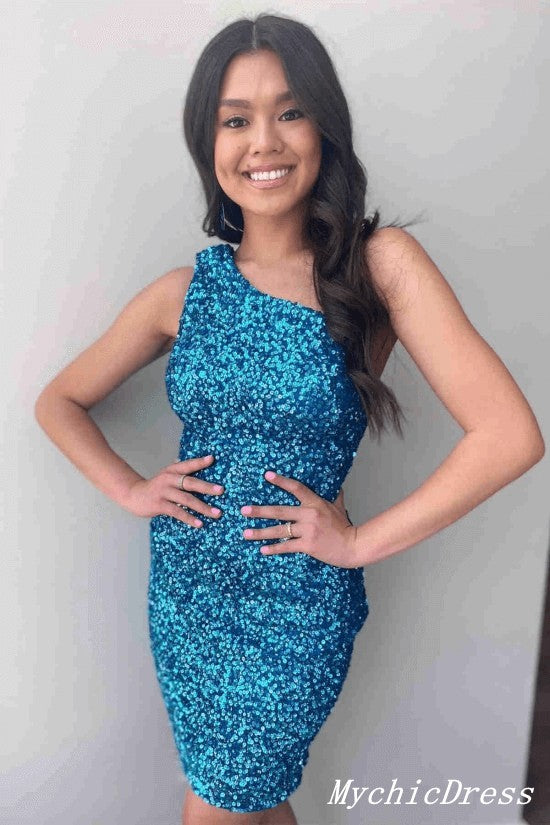 2025 Hot One Shoulder Sparkly Sequin Cocktail Dress for Homecoming & Parties | Elegant Tight Formal Dress for Prom, Night Out & Special Events