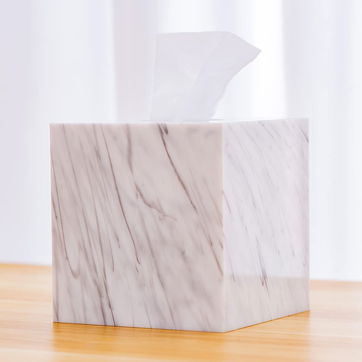 Marble Square Tissue Box Cover Holder - Elegant Bathroom Vanity & Nightstand Decor for Living Room, Bedroom - Toilet Paper Organizer with Decorative Design (Marble Pattern, Square Shape) - Perfect for Home, Office & Hotel Decor