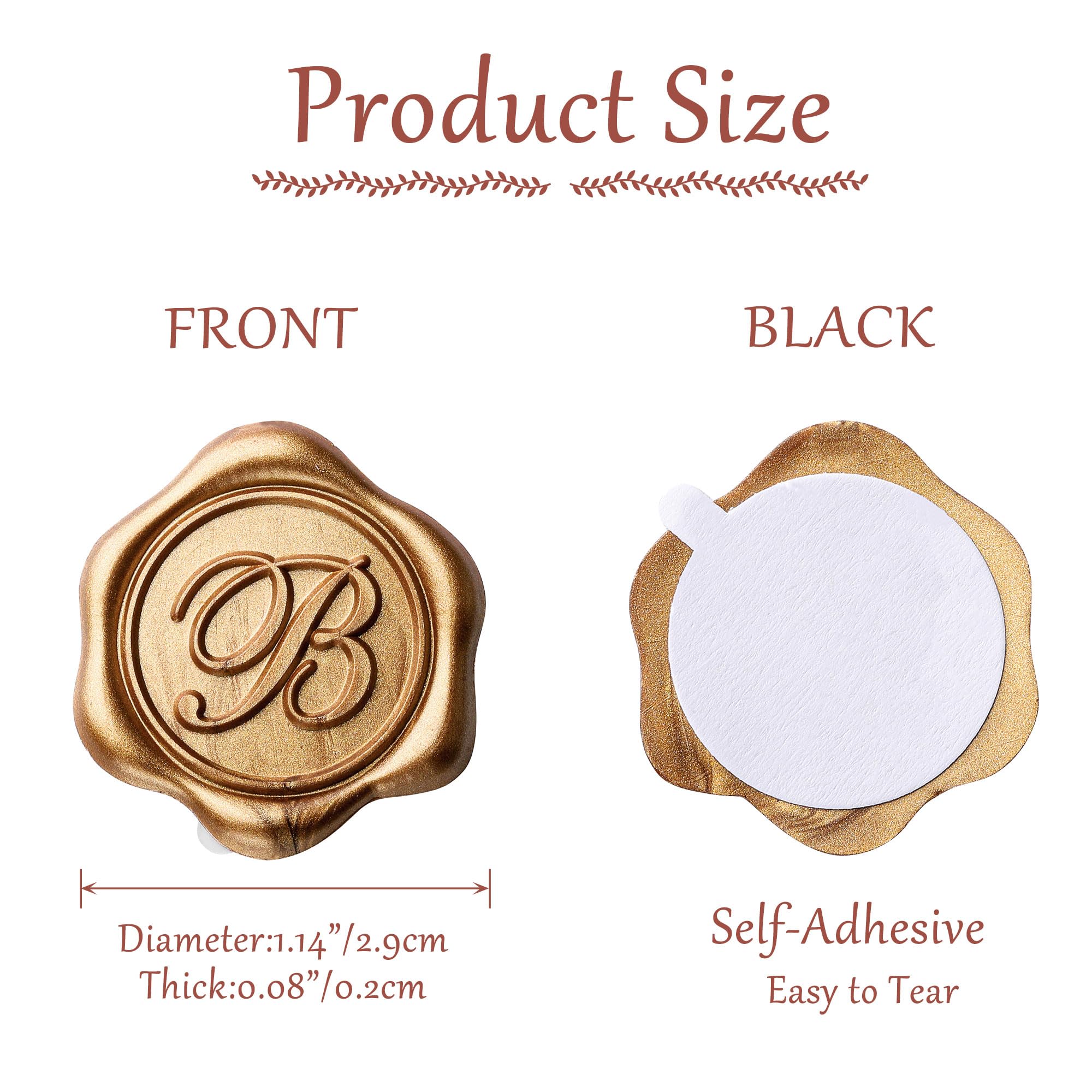 Yoption Initial Alphabet B Adhesive Wax Seal Stickers - 50 Pack Gold Letter Wax Seals for Envelopes, Self-Adhesive Decorative Stickers for Wedding, Party, Birthday & Christmas Invitations - Perfect for DIY Crafts, Scrapbooking & Elegant Correspondence