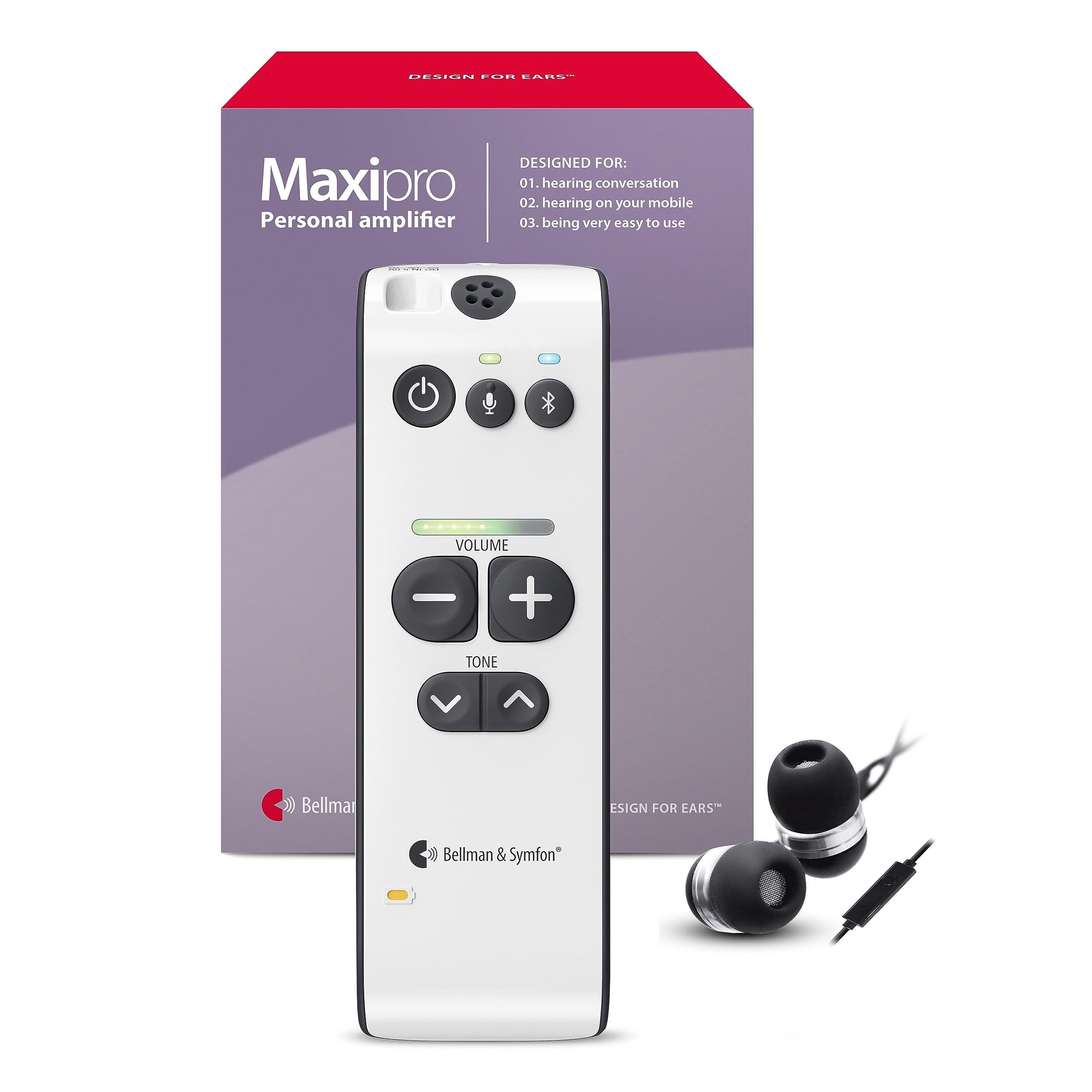 Bellman & Symfon Maxi Pro Bluetooth Hearing Amplifier with Wireless Earbuds - Rechargeable Digital Hearing Aid for Seniors - Crystal Clear Sound for Conversations & Phone Calls - Perfect for TV Watching, Family Gatherings & Outdoor Activities