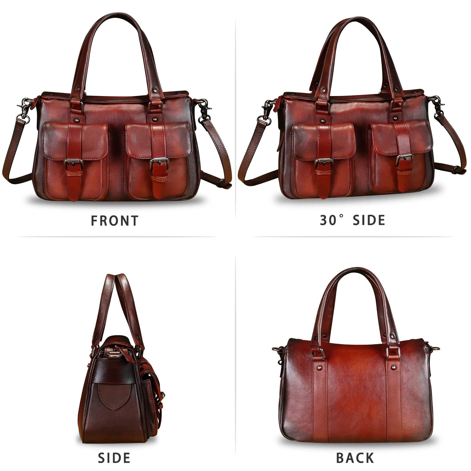 Genuine Leather Satchel Purse for Women - Retro Cowhide Handmade Top Handle Shoulder Bag - Designer Crossbody Purse - Perfect for Work, Travel & Everyday Use