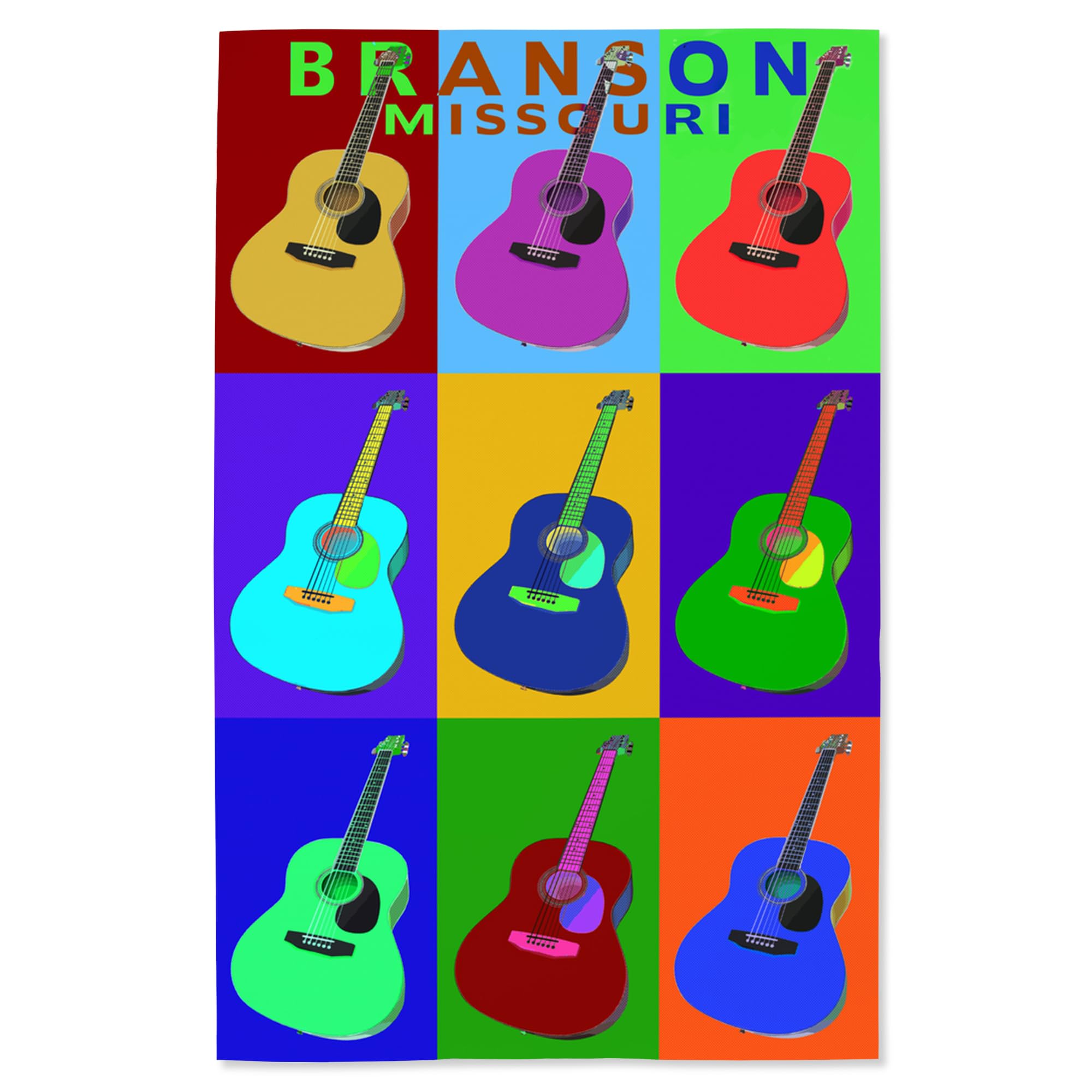 Lantern Press 16x24 Inch Giclee Art Print - Branson Missouri Acoustic Guitar Pop Art Wall Decor for Living Room, Bedroom & Office
