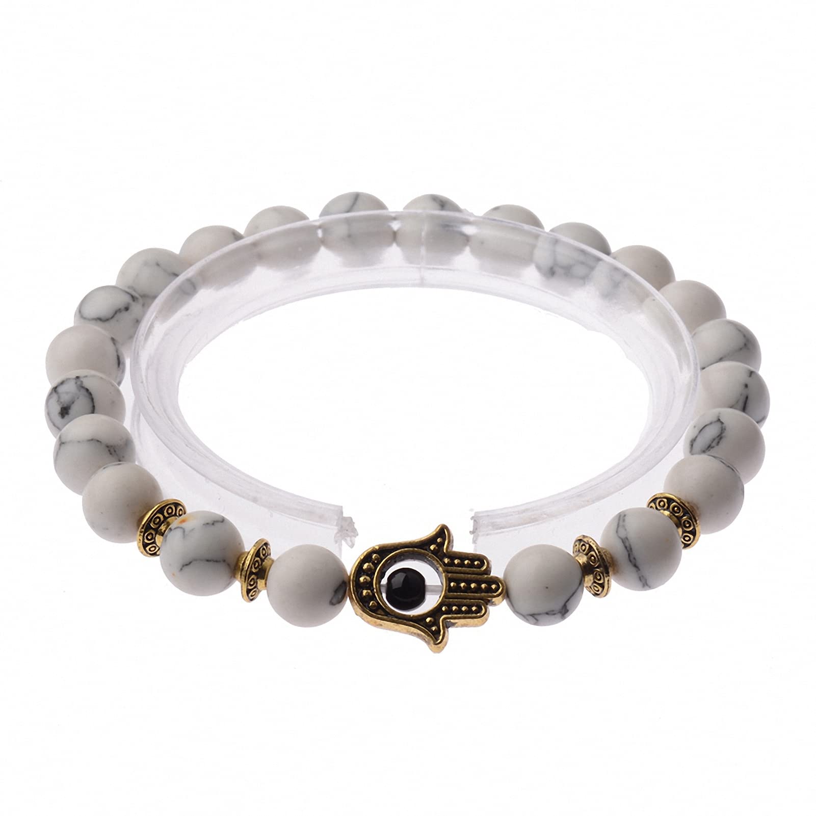 Natural Black Stone Beads Stretch Bracelet for Women & Men - Handmade Alloy Elastic Beaded Jewelry - Perfect for Yoga, Meditation & Boho Fashion Accessories