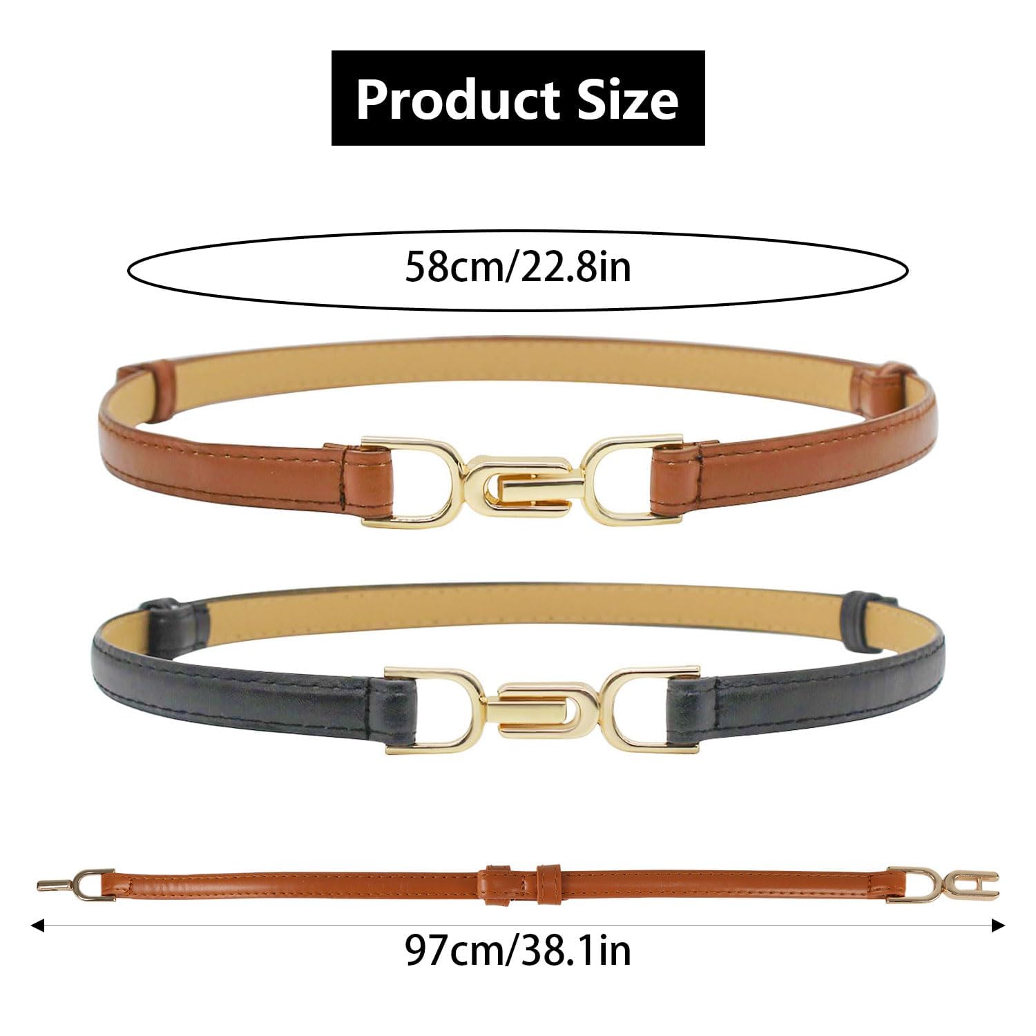 2 Pack Women's Adjustable Skinny Leather Belts for Jeans, Dresses & Pants - Fashion Accessories for Casual, Office & Party Wear | Perfect for Everyday Use, Work Attire, Date Nights & Special Occasions | Great Gift for Birthday, Anniversary & Christmas | Style with High-Waisted Bottoms, Layering & Tucked Shirts | Ideal for Business Meetings, Weekend Outings & Formal Events