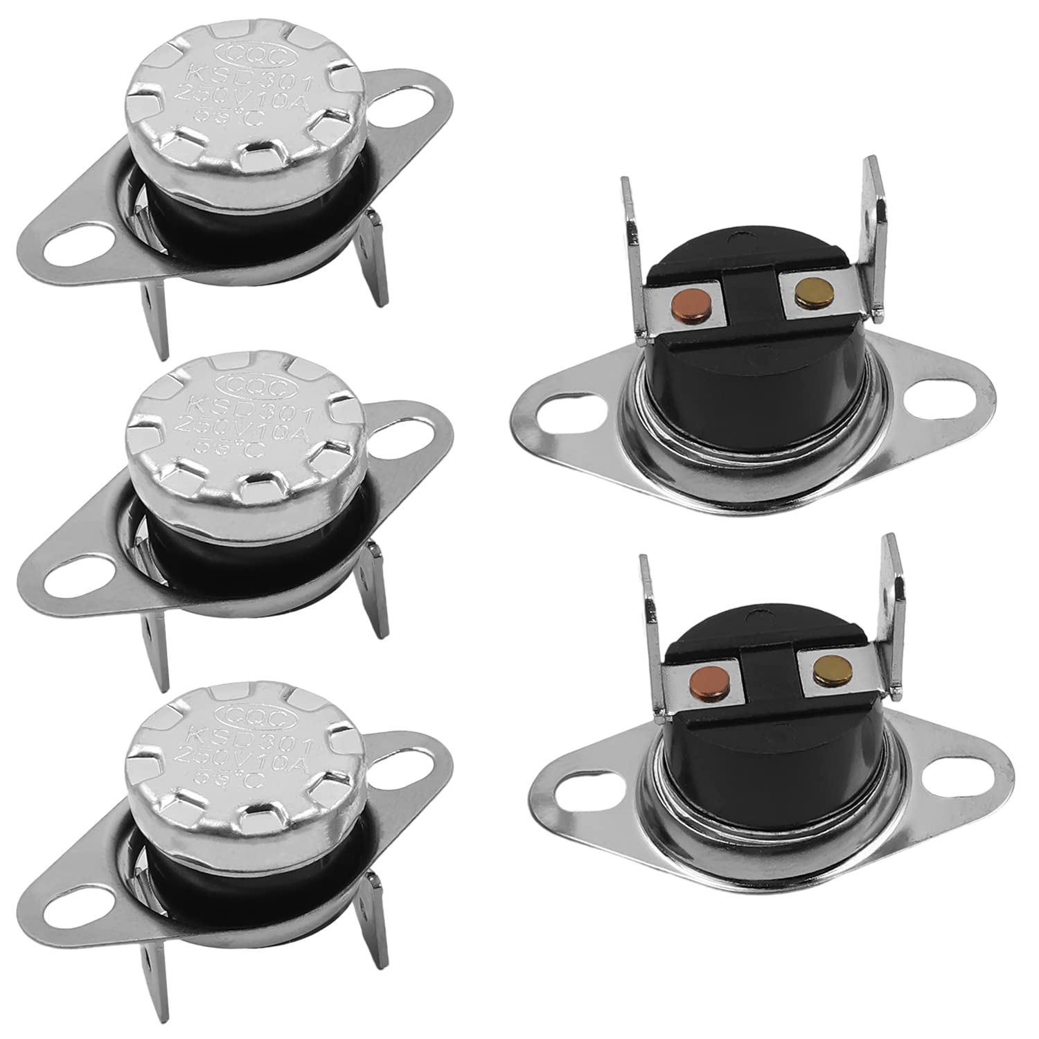 Heyiarbeit 5Pcs KSD301 Thermostat 55°C/131°F Normally Open N.O Adjustable Snap Disc Temperature Switch - Compatible with Microwave, Oven, Coffee Maker, Water Heater & Home Appliances