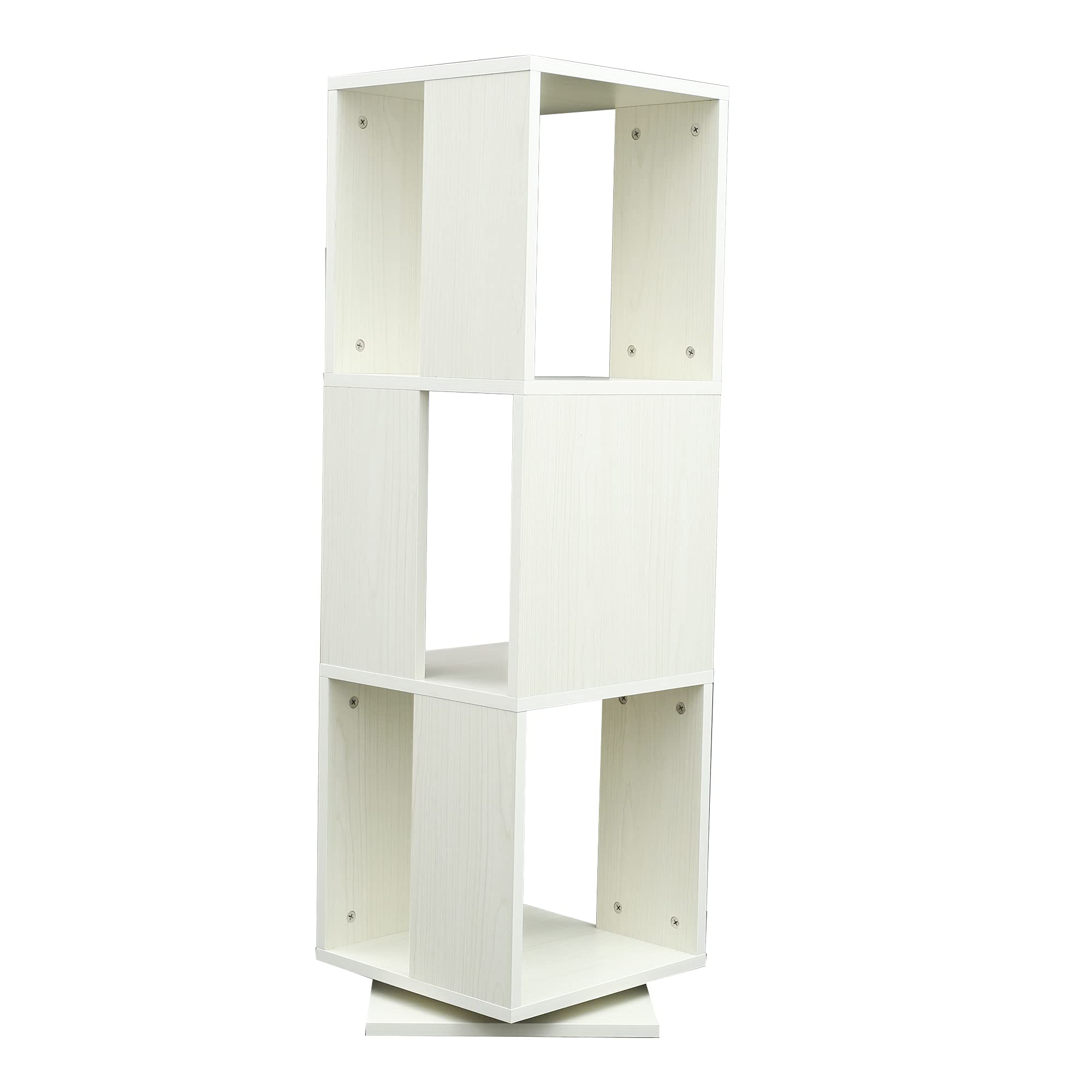 3 Tier Wooden Bookcase Corner Tall Book Shelf - 360° Rotating Storage Display Rack with Open Design, Floor Standing Shelving Unit for Home Office, Living Room & Study - Perfect for Organizing Books, Decor & Essentials in Small Spaces (White)