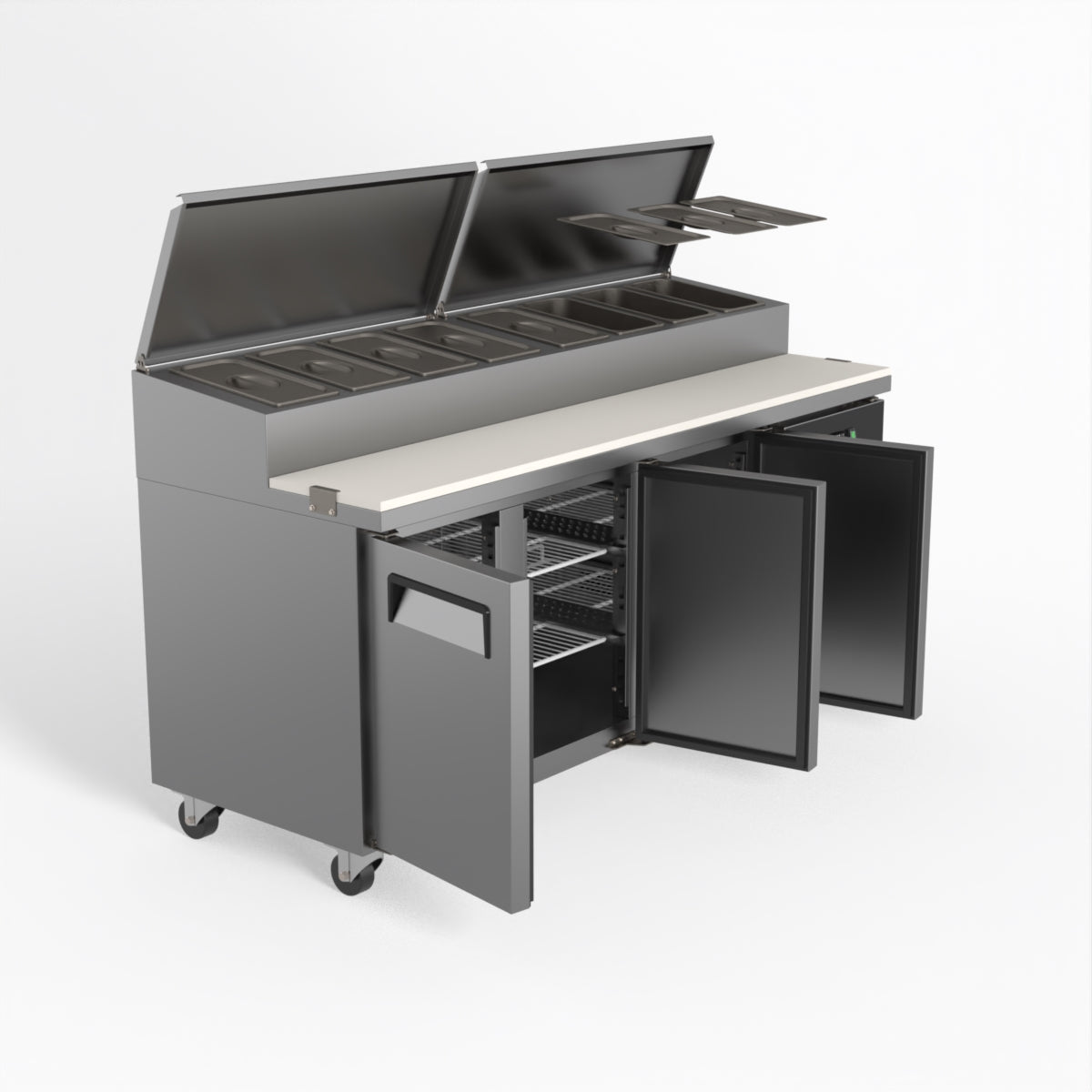 AG 3 Door Commercial Saladette Refrigerator - Holds 8 x 1/3 GN Food Storage Trays - Perfect for Restaurants, Delis & Catering Businesses