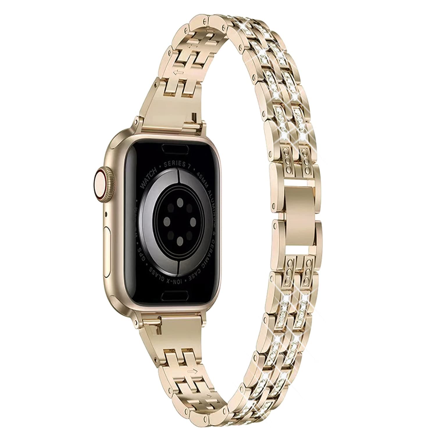 Stylish Metal Apple Watch Band for Women - Compatible with 38mm/40mm/41mm/42mm/44mm/45mm Apple Watch Series 7/6/SE/5/4/3/2/1 - Slim Rhinestone Bling Design for Everyday Wear & Special Occasions