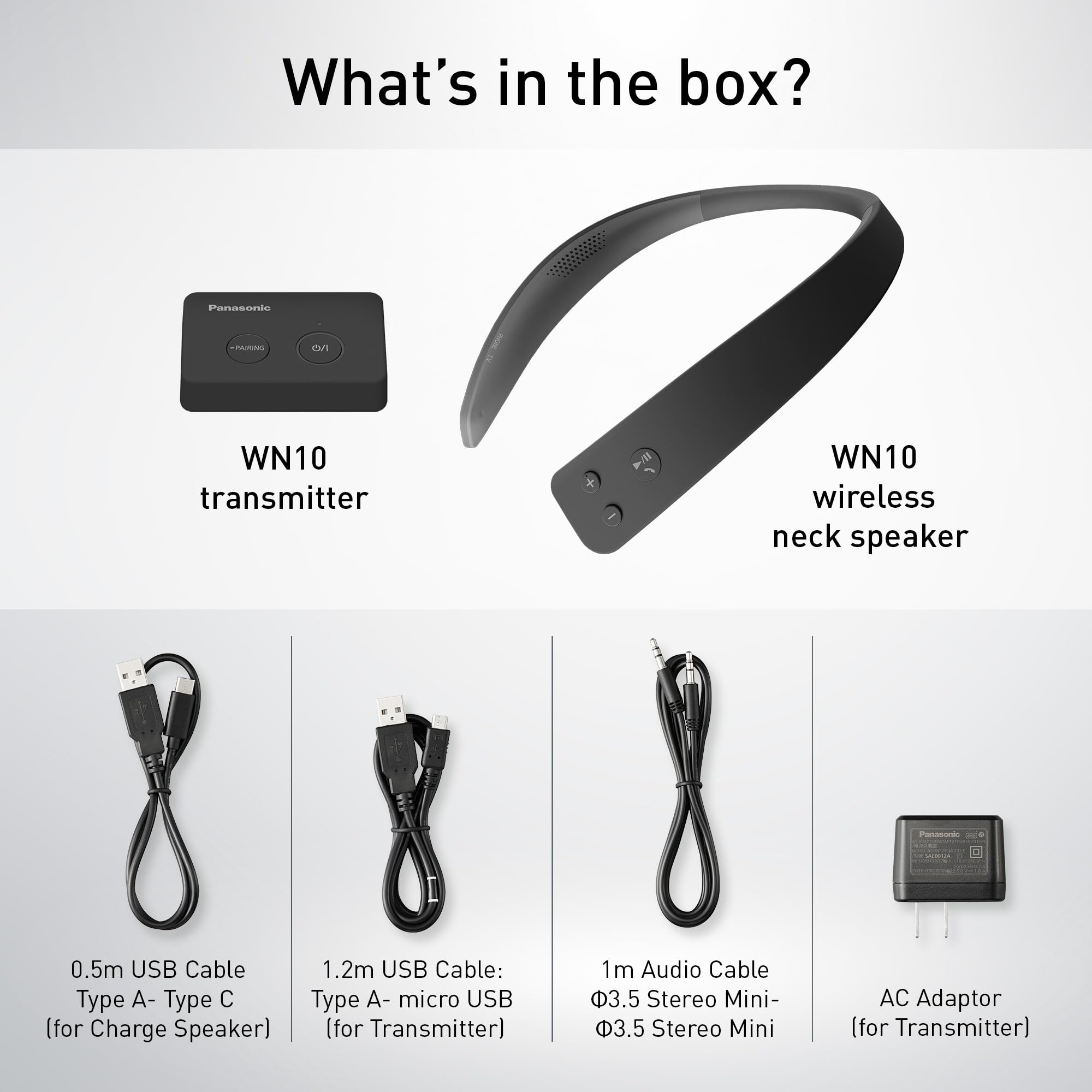 Panasonic WN10 Wireless Wearable Neck Speaker - Bluetooth 5.0, Dual Device Connection, Built-in Mic for Hands-Free Calls, IPX4 Splashproof - Perfect for TV Watching, Gaming, and Outdoor Activities (SC-WN10PP-K)