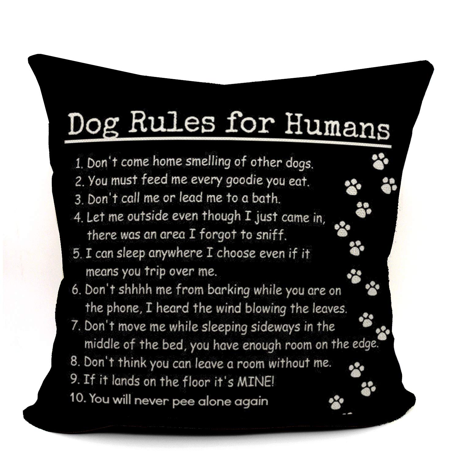 Funny Dog Rules for Humans Throw Pillow Cover - 18x18 Inch Dog Lover Gift for Mom & Owners - Cute Canine Decor Cushion Case for Sofa, Couch & Bed - Perfect for Pet-Themed Home Decor & Dog Birthday Presents