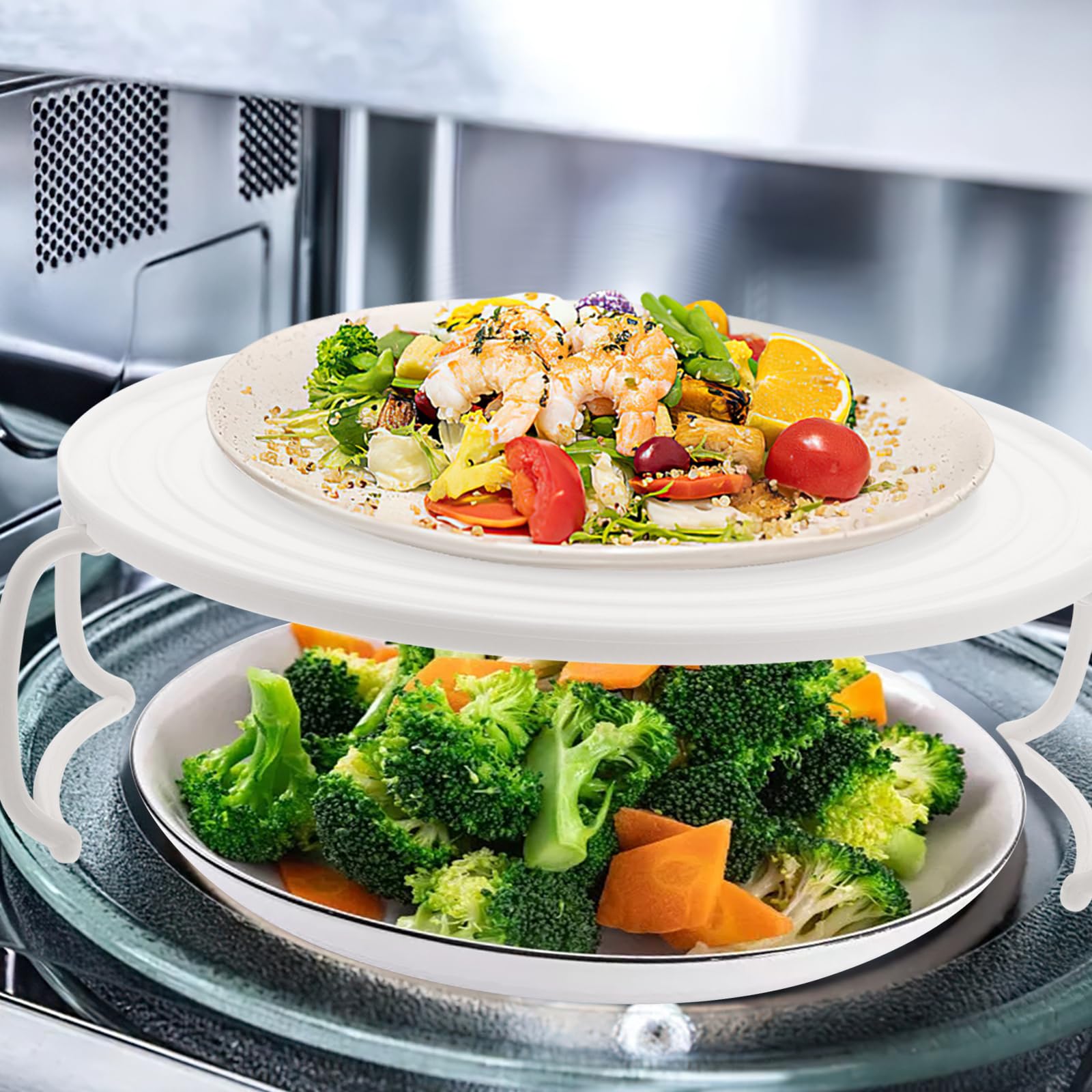 2-Pack Microwave Plate Stacker & Grill Rack - Durable Plastic Baking Tray for Oven & Microwave - Perfect for Bacon, Snacks & Cooking Accessories - Ideal for Meal Prep, Reheating & Small Kitchen Spaces