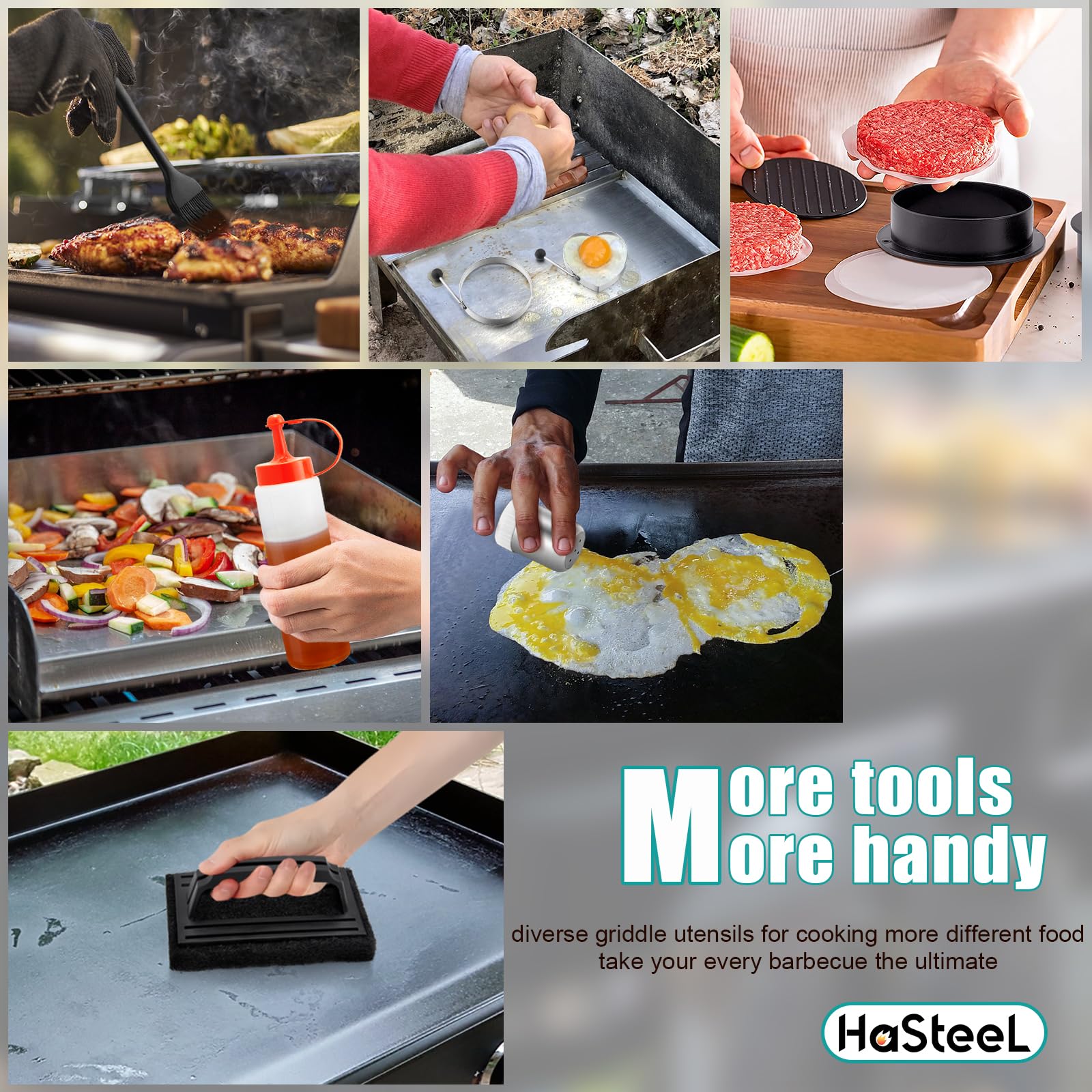 **HaSteeL 25-Piece Griddle Accessories Kit - 18/10 Stainless Steel Flat Top Grill Set with Metal Spatula & Basting Cover - Rust-Free & Dishwasher Safe for Outdoor, Indoor, Teppanyaki, BBQ, Camping & Backyard Cooking**    *(Perfect for Grilling, Searing, Flipping Burgers, Pancakes & Stir-Fry at Home, Tailgates or Picnics!)*