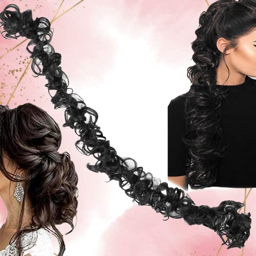 Prime Women's Synthetic Frill Hair Extensions for Ponytail & Bun - Juda Maker Messy Bun Hairpiece (Natural Black) 1-Pack | Perfect for Parties, Weddings & Everyday Styling