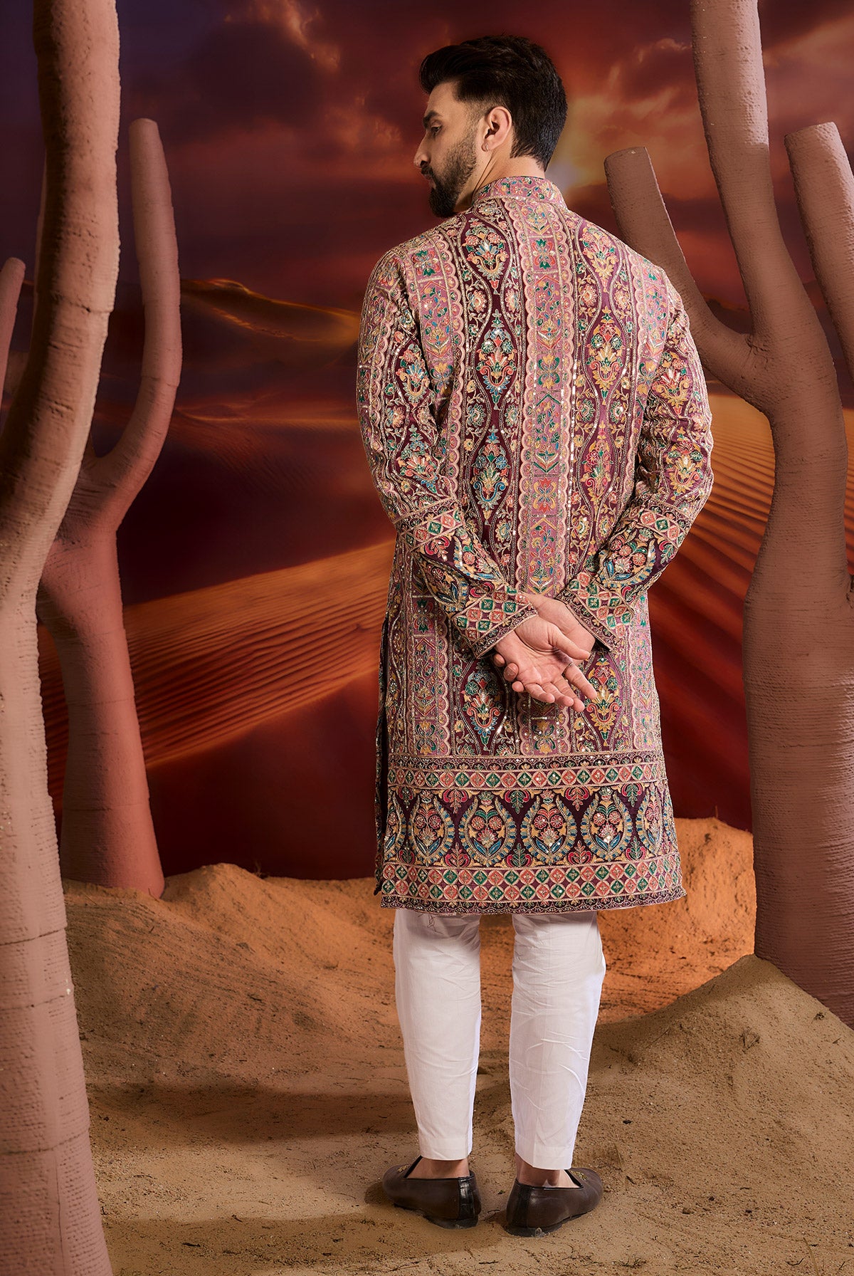 Elegant Purple Floral Kurta with Intricate Multi-Thread & Zari Embroidery - Perfect for Festive Occasions, Weddings, and Ethnic Fashion