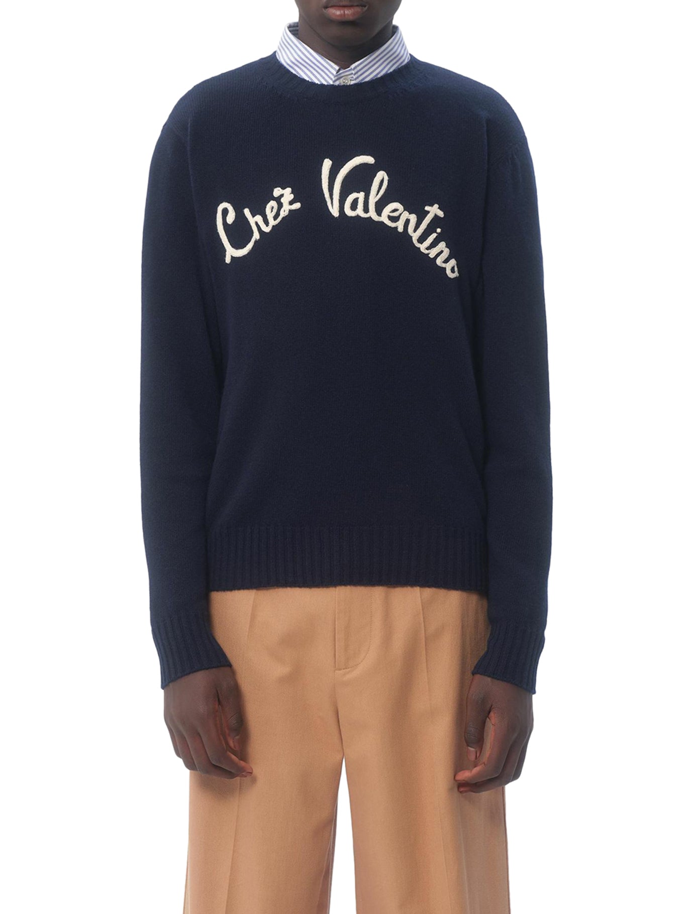 Premium Crewneck Wool Sweater with Chez Valentino Embroidery - Cozy Winter Pullover for Men & Women | Perfect for Casual Outfits, Office Wear & Holiday Gatherings