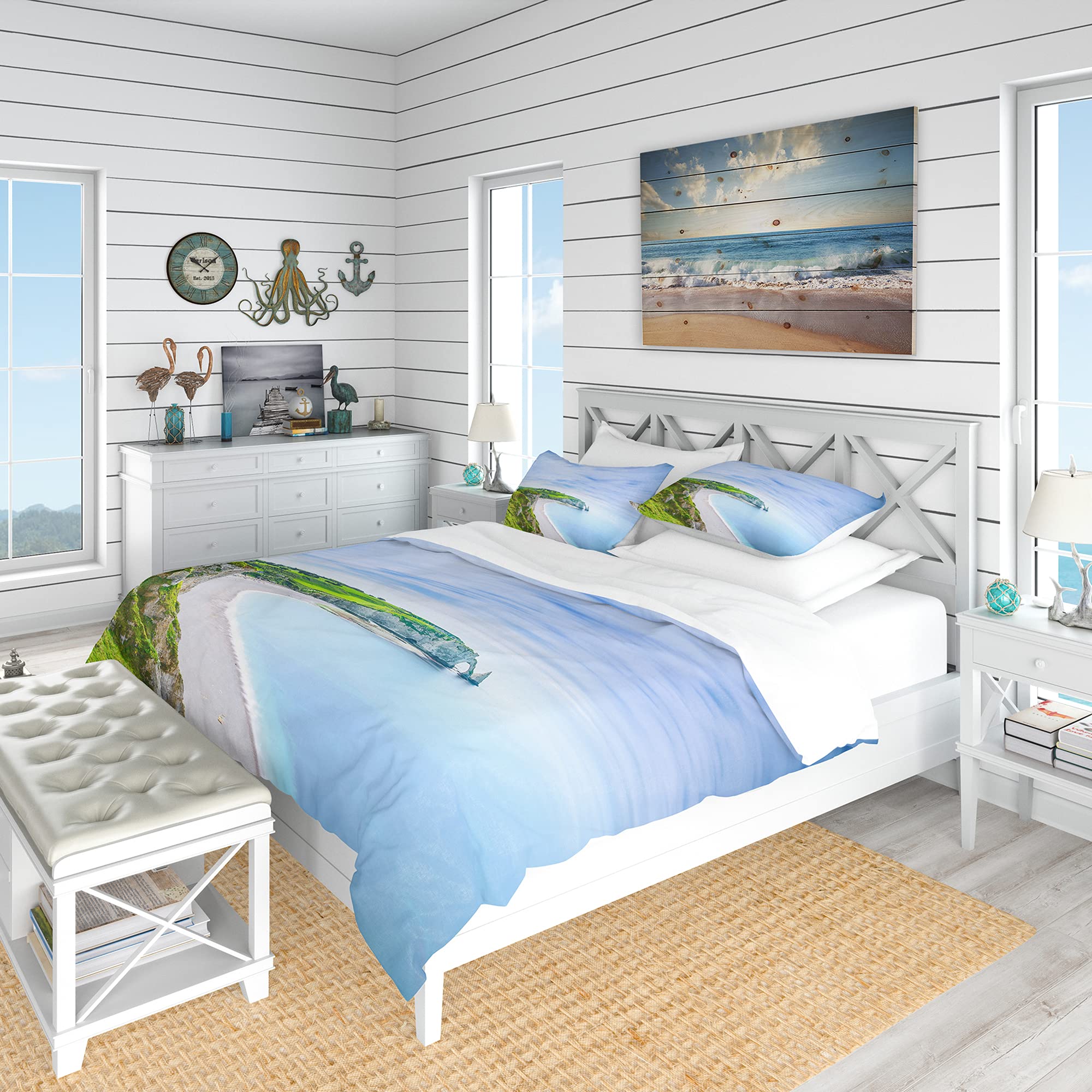 Etretat Aval Cliff Duvet Cover Set King - Nautical Coastal Bedding for Beach & Home Decor