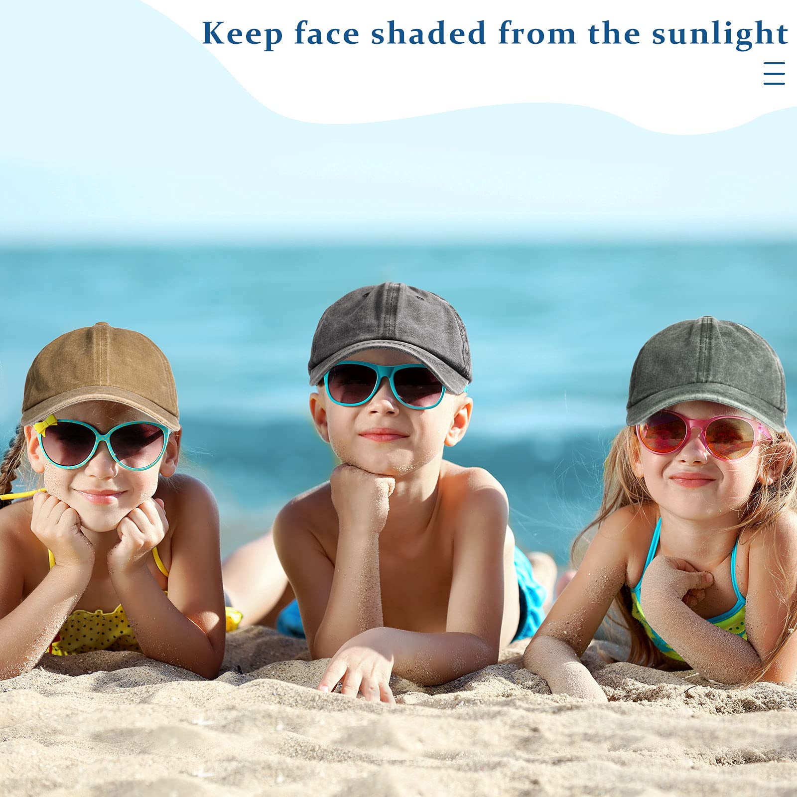 4-Pack Distressed-Washed Adjustable Baseball Hats for Toddlers & Kids - Plain Cotton Summer Trucker Caps for Boys & Girls - Perfect for Outdoor Play, Sports & Sun Protection