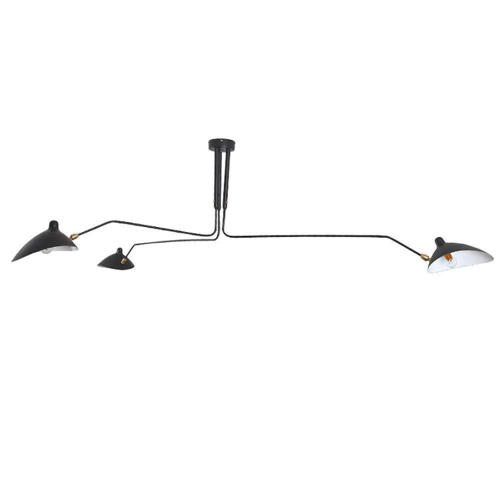 Vintage Mid Century Modern Black Chandelier with Swing Arm & Adjustable Lampshade - 3-Arm Large Pendant Light Fixture for Living Room, Dining Room, Kitchen | Perfect for Retro Home Decor & Statement Lighting