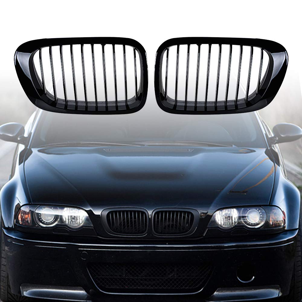 Astra Depot Compatible with E46 Kidney Grille Grill for 1999-2002 BMW 325Ci 330Ci 2-Door Coupe - Polished Black Replacement Part - Perfect for Car Enthusiasts & Auto Restoration Projects