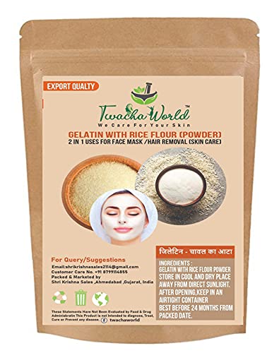 Twacha World 2-in-1 Gelatin with Rice Powder for Face Mask & Hair Removal - 25g | Natural Skin Care Solution for Smooth Skin & DIY Beauty Treatments