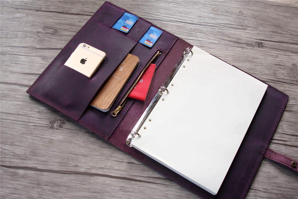 Vintage Purple Leather Binder with Zipper - Elegant Organizer for School, Office & Business Documents | Perfect for Students, Professionals & Home Use