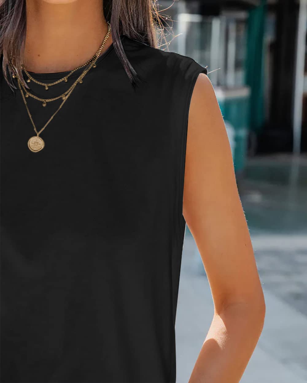 Aoysky Women's Casual Loose Fit Solid Color Crew Neck Sleeveless Tank Top - Summer Basic Tee Shirt Blouse for Workout, Beach, and Everyday Wear