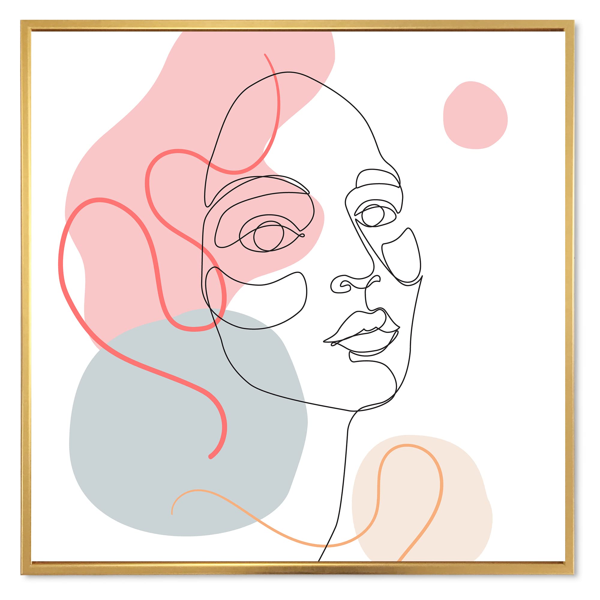 DesignQ Minimalist One Line Drawing of Young Woman in Pastel Tones - Modern Framed Canvas Wall Art Print for Living Room, Bedroom & Office Decor