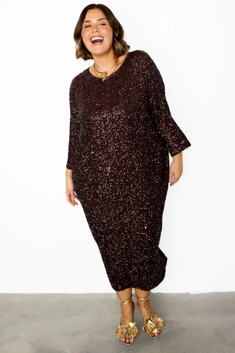 Jem Sequin Dress for Women - Elegant Chocolate Sparkly Party Gown - Perfect for Evening Events, Prom, Cocktail Parties & Special Occasions