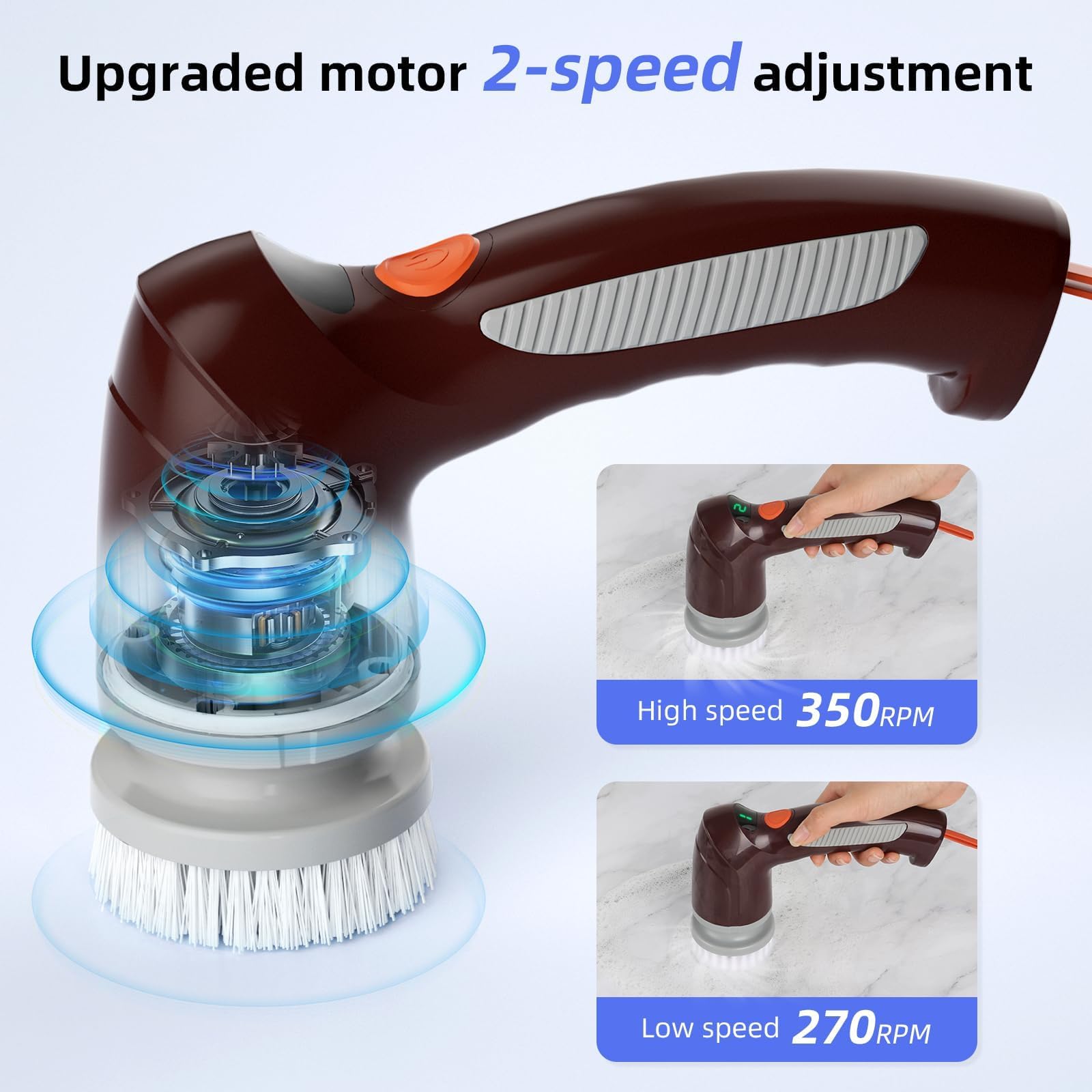 **Sivomens Cordless Electric Spin Scrubber - Handheld Power Shower Cleaner with 6 Replaceable Heads & LED Display - Bathroom, Kitchen, Tile, Stove, Wall Cleaning Brush (Brown) - Perfect for Deep Cleaning Grout, Tubs, and Hard-to-Reach Areas**