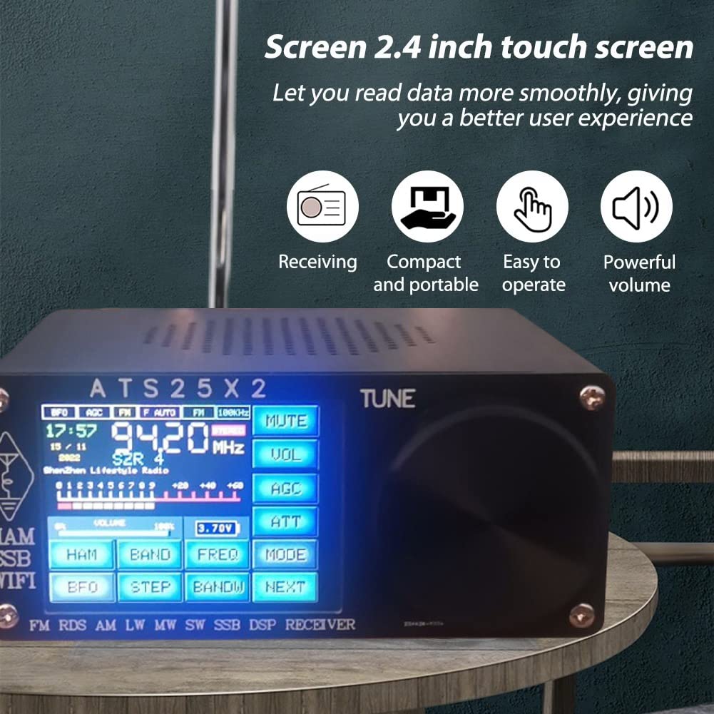 HUPYOMLER 1 Set Network WiFi Radio - 25X2 108MHz FM RDS Receiver with 2.4 Inch Touch Screen, 1730Khz-30000Khz SSB - Perfect for Home, Office, Travel & Emergency Communication