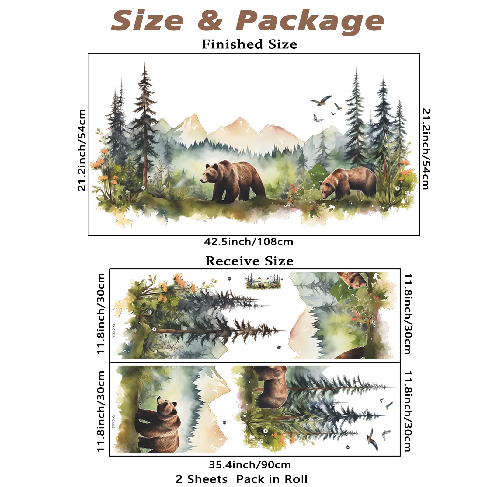 Eutecado Wild Jungle Animal Wall Stickers - Mountain Forest Nursery Bedroom Decals, Vivid Bears Peel and Stick Wall Art Murals for Kids Room, Study & Living Room Decor | Perfect for Baby Rooms, Playrooms & Home Offices