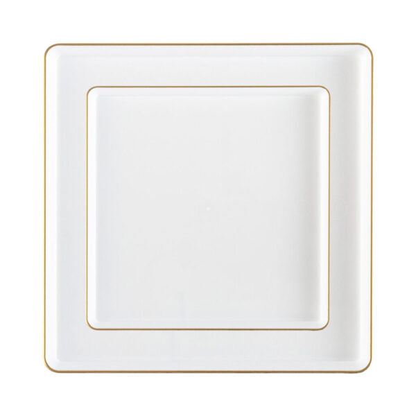 20-Piece White and Gold Square Plastic Dinnerware Set - Elegant Disposable Plates, Bowls, Cups & Cutlery for 10 Guests - Perfect for Weddings, Parties, and Outdoor Events