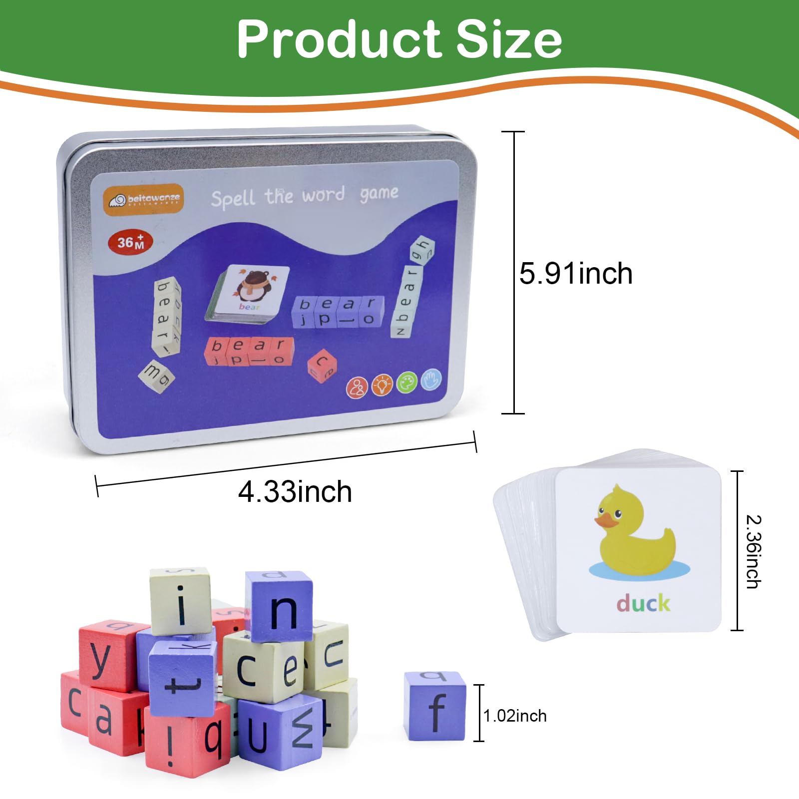 Kids Spelling Game with 54 Flash Cards & Blocks - Fun Learning Toy for Ages 3-8 | Perfect for Preschool Education & Family Game Night