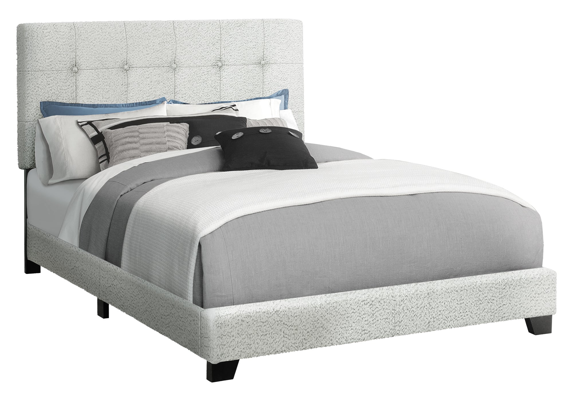 Full Size Upholstered Bed Frame with Wooden Legs - Transitional Style Bedroom Furniture for Master Bedroom & Guest Room