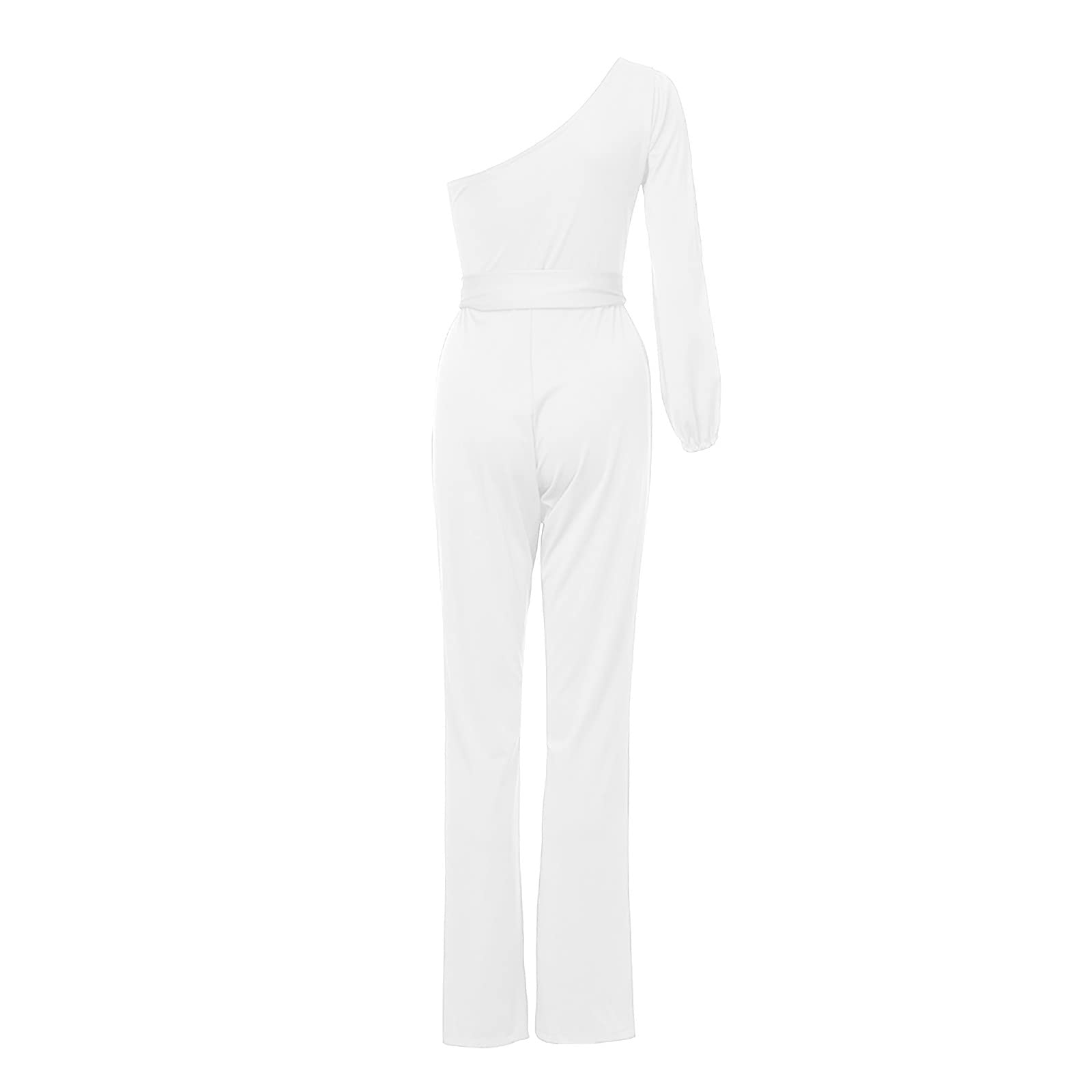 Trendy Women's Summer Jumpsuits 2024 - High Waist Tie Overalls, One Shoulder Romper for Cruise, Party & Vacation | Cute Dressy Outfits (White, Large) | Perfect for Beach Getaways, Date Nights & Summer Festivals