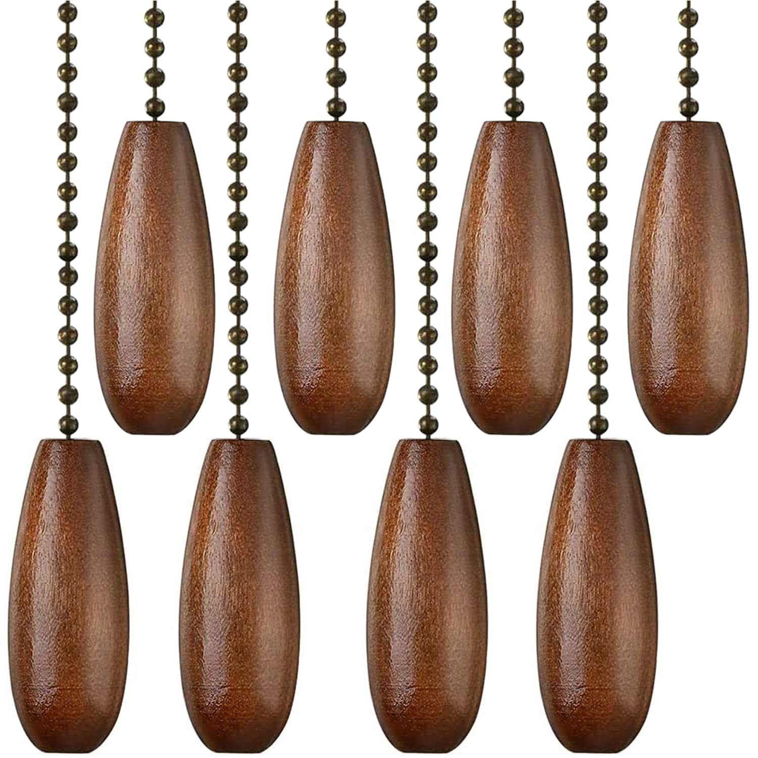 12 Inch Walnut Wooden Ceiling Fan Pull Chain Set - Decorative Extension Pulls for Ceiling Light & Fan - 8 Pack Bronze Finish - Perfect for Home, Bedroom, Living Room & Office Lighting Upgrade