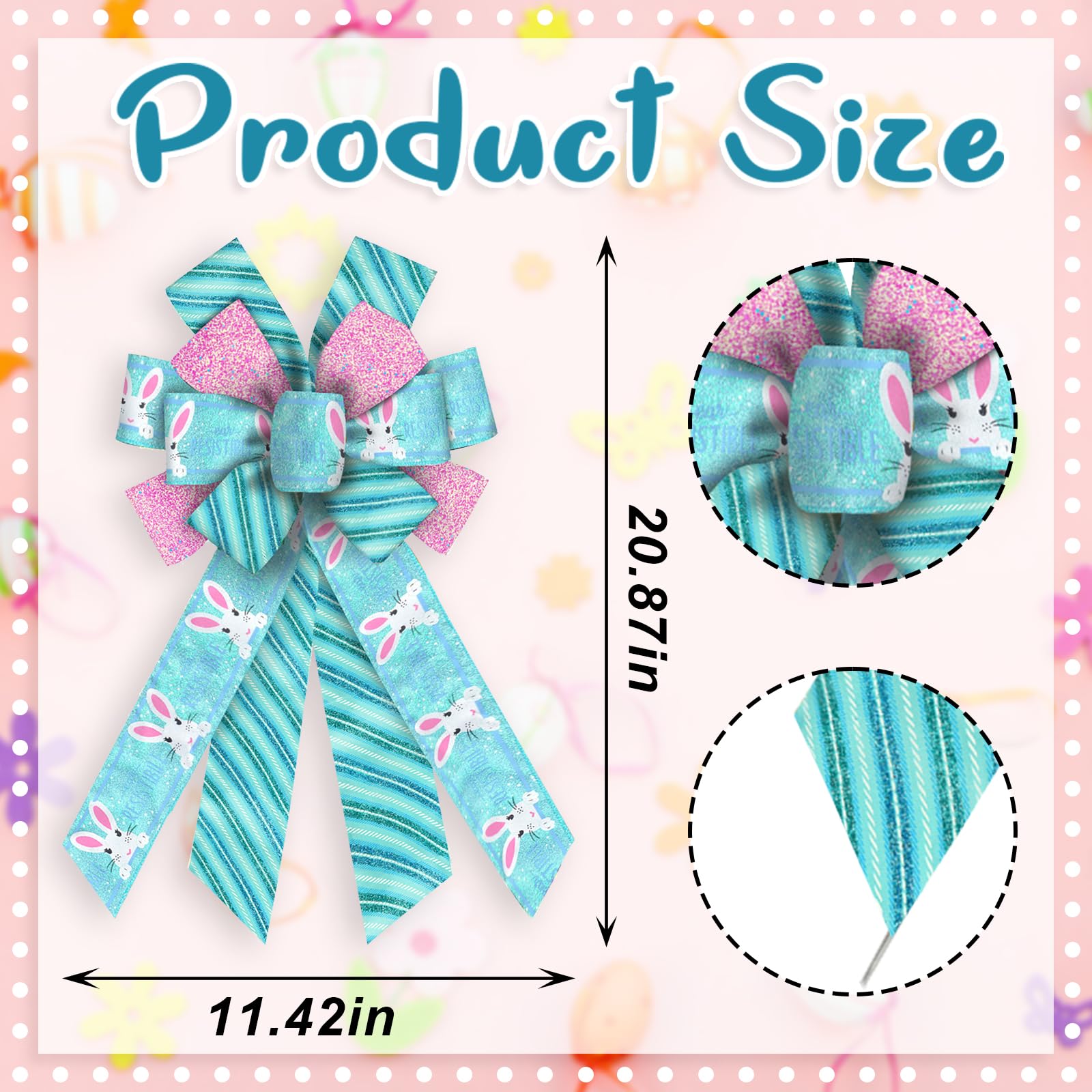 Large Easter Bunny Bows for Wreaths - Glitter Pink & Blue Spring Rabbit Burlap Bows - Holiday Tree Topper & Front Door Decorations - Perfect for Easter Wreaths, Party Supplies & Home Decor