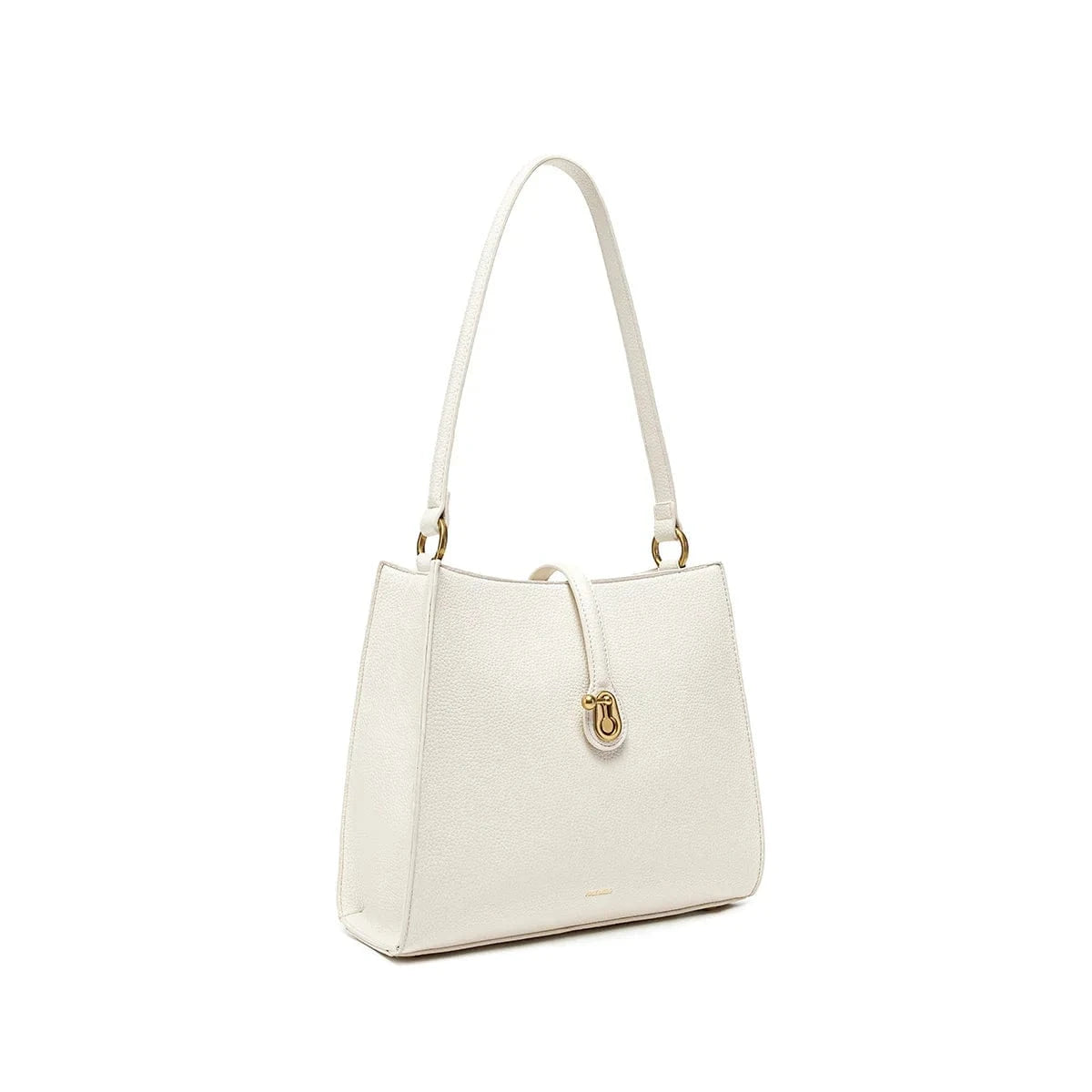 Vegan Leather Shoulder Bag for Women | Lock Design | Coconut Cream Pebbled Texture | Perfect for Work, Travel & Everyday Use
