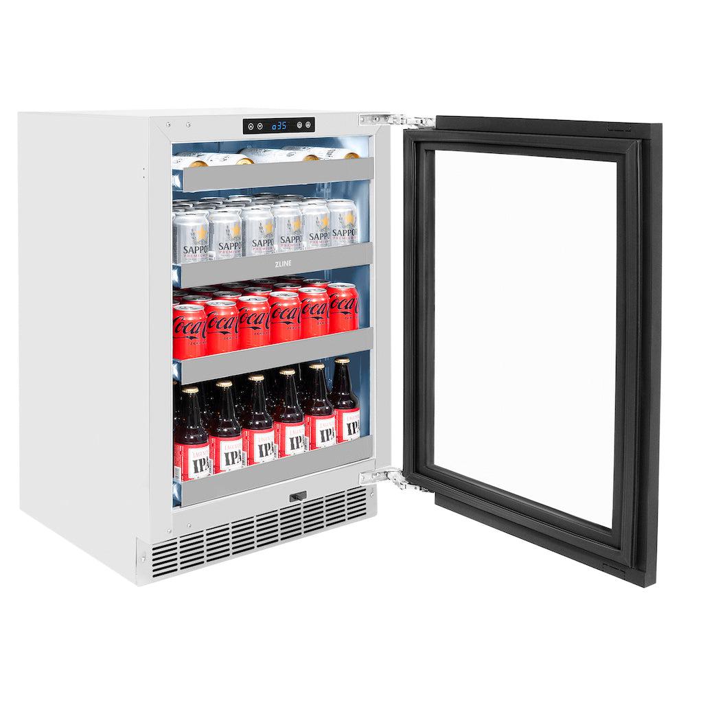 ZLINE Autograph Edition 24 Inch Touchstone 151 Beverage Refrigerator - Panel Ready Glass Door with Polished Gold Handle - Perfect for Home Bar, Kitchen, or Office (RBSPOZ 24 G)