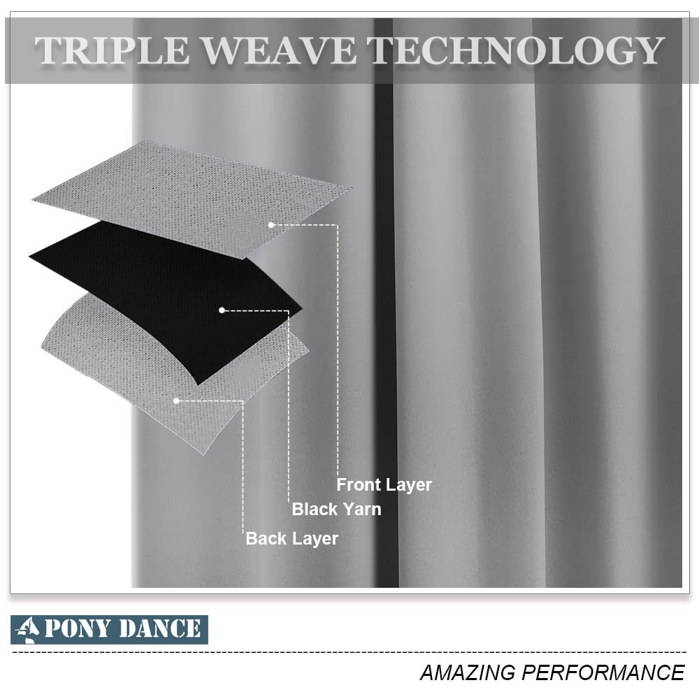 PONY DANCE Blackout Curtains for Bedroom & Living Room - Noise Reducing Thermal Insulated Room Darkening Window Drapes (2 Panels, 55x80 Inches, Silver Grey) - Perfect for Home Theater, Nursery & Light Sleepers